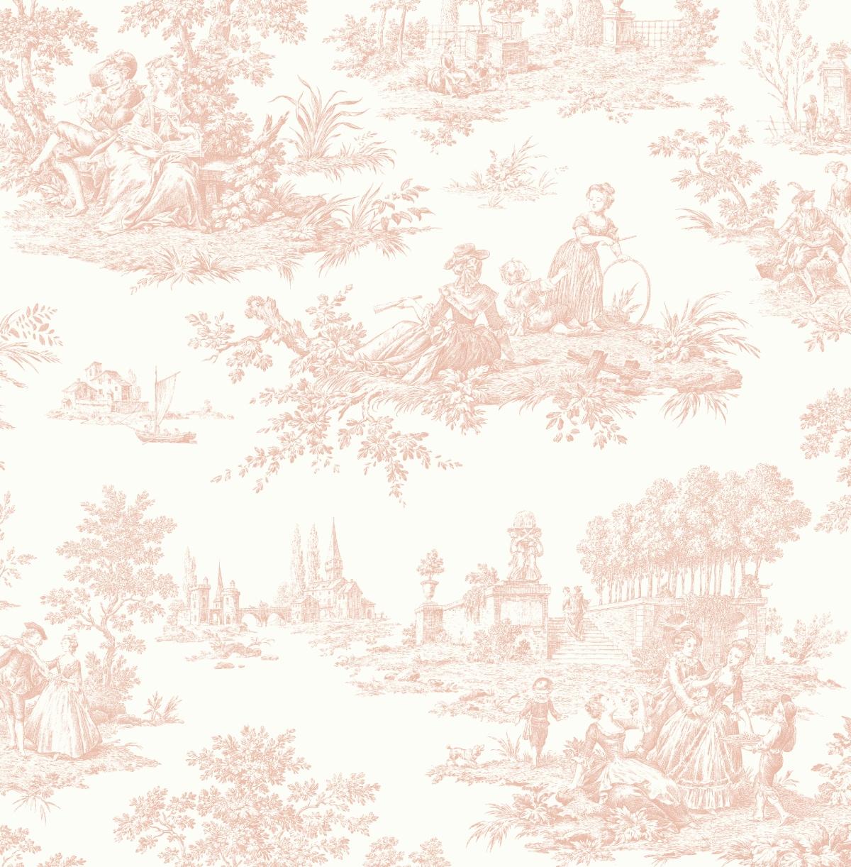NextWall Chateau Toile Peel and Stick Wallpaper Pink: Vintage Vinyl, Self-Adhesive, Repositionable, Washable, 30.75 Sq Ft Coverage