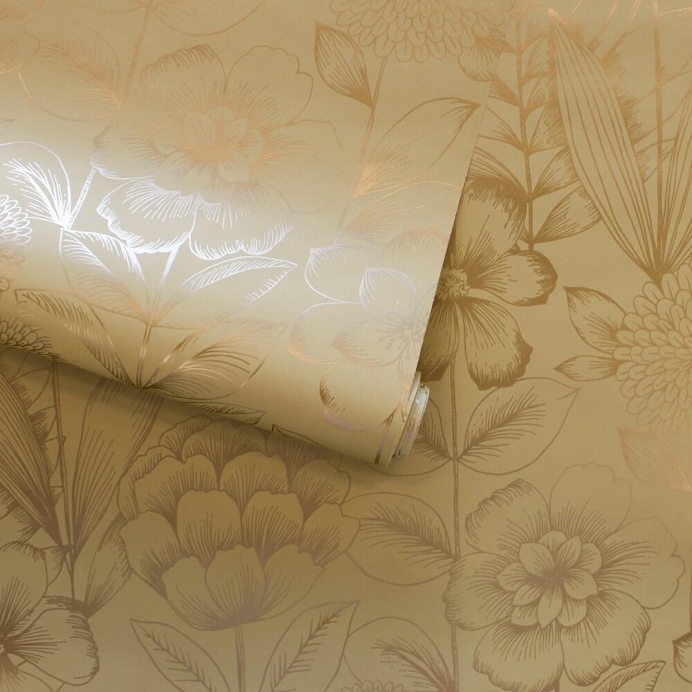 Tempaper & Co. Homestead Floral Removable Peel and Stick Wallpaper, Metallic Marigold, 28 sq. ft.: Vinyl, Self-Adhesive, Washable