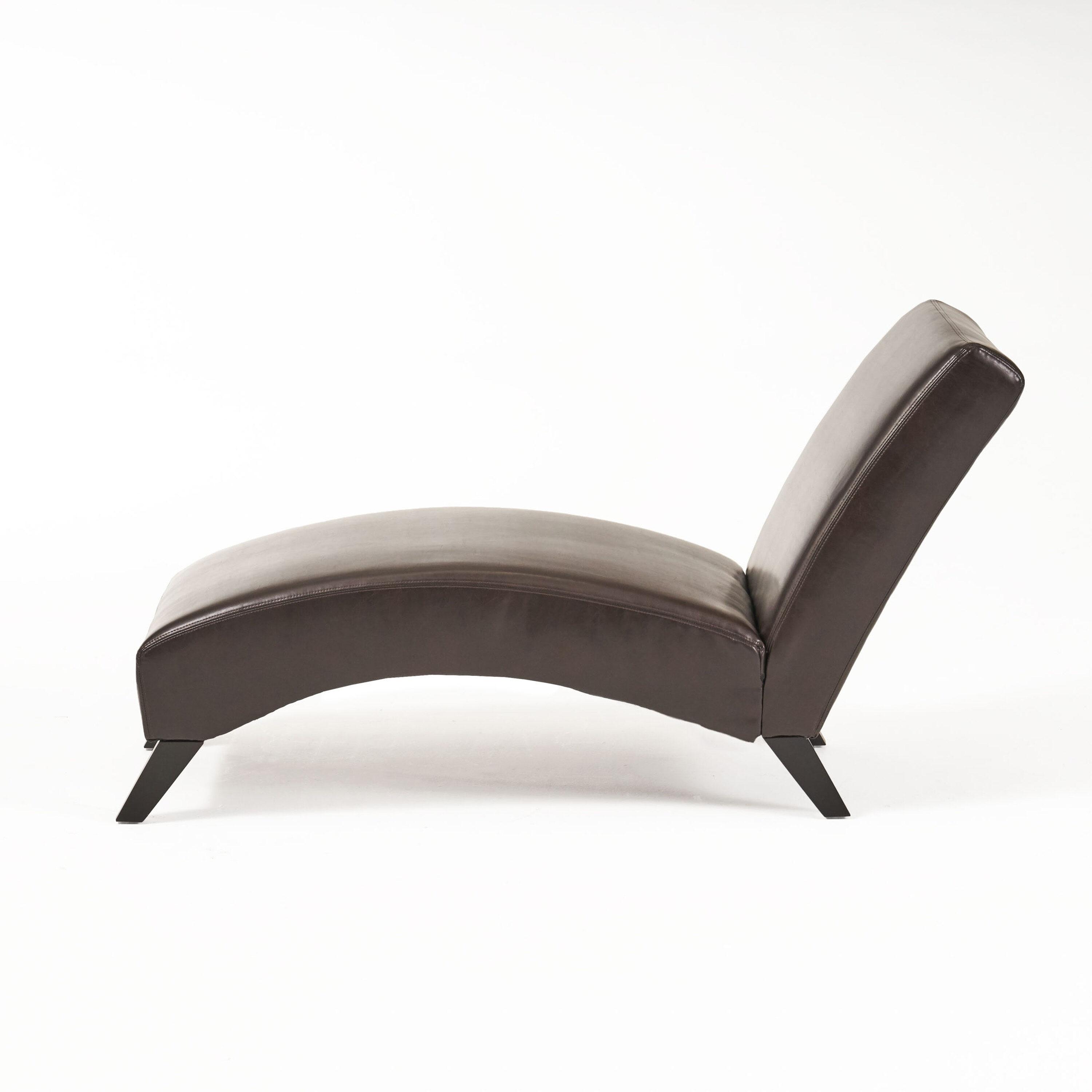 Finlay Leather Chaise Lounge Brown - Christopher Knight Home: Curved Comfort for Living Room