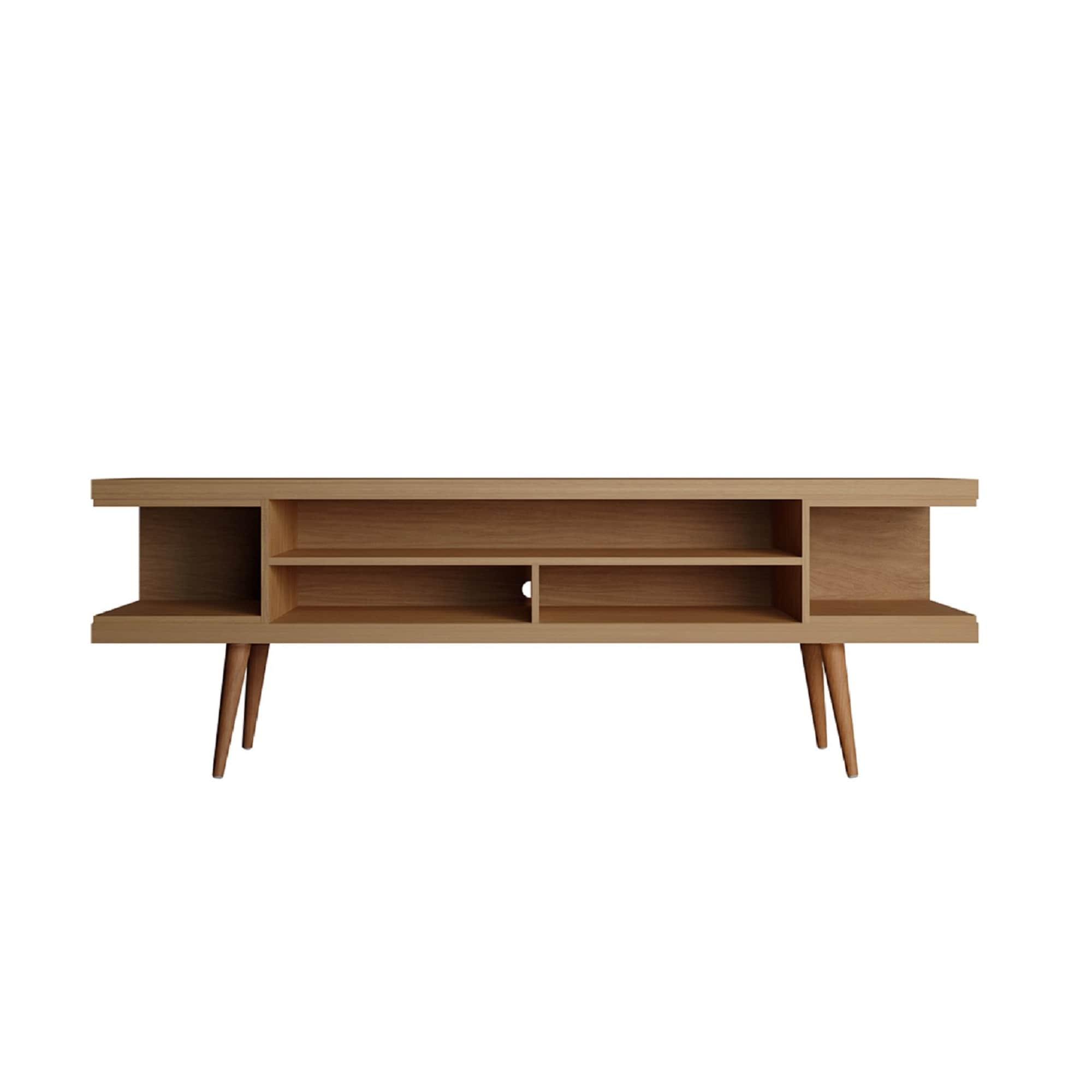Maple Cream Mid-Century Modern TV Stand with Graduated Legs