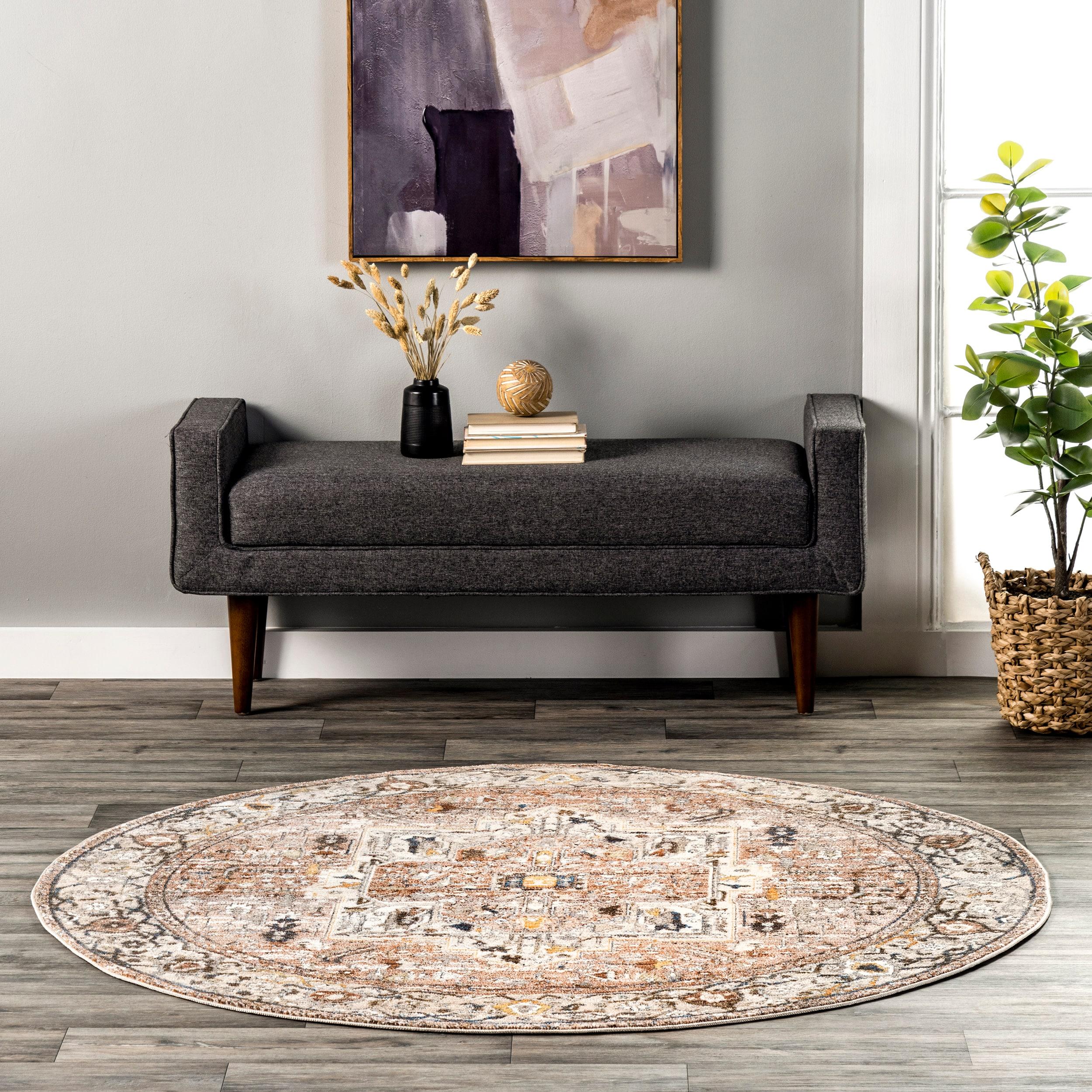 Light Brown Round Medallion Synthetic Area Rug