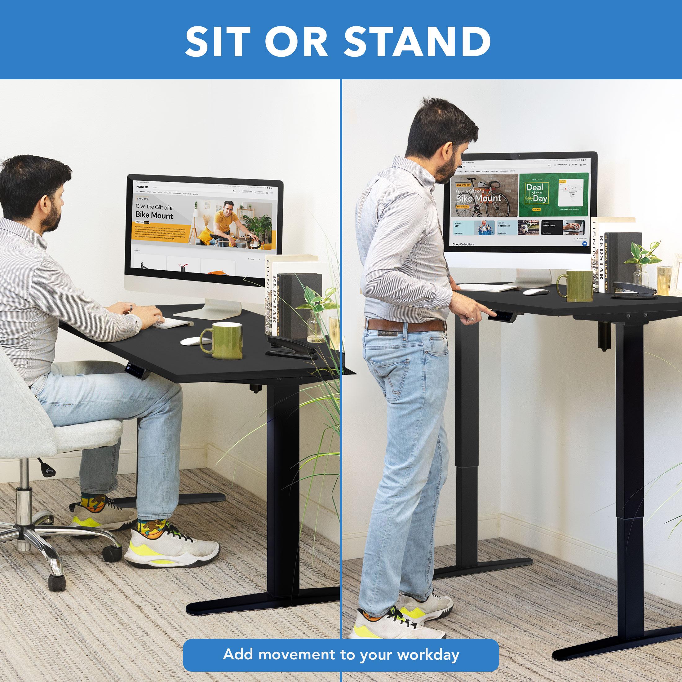Mount-It! Height Adjustable Electric Sit-Stand Black Desk with Black Tabletop