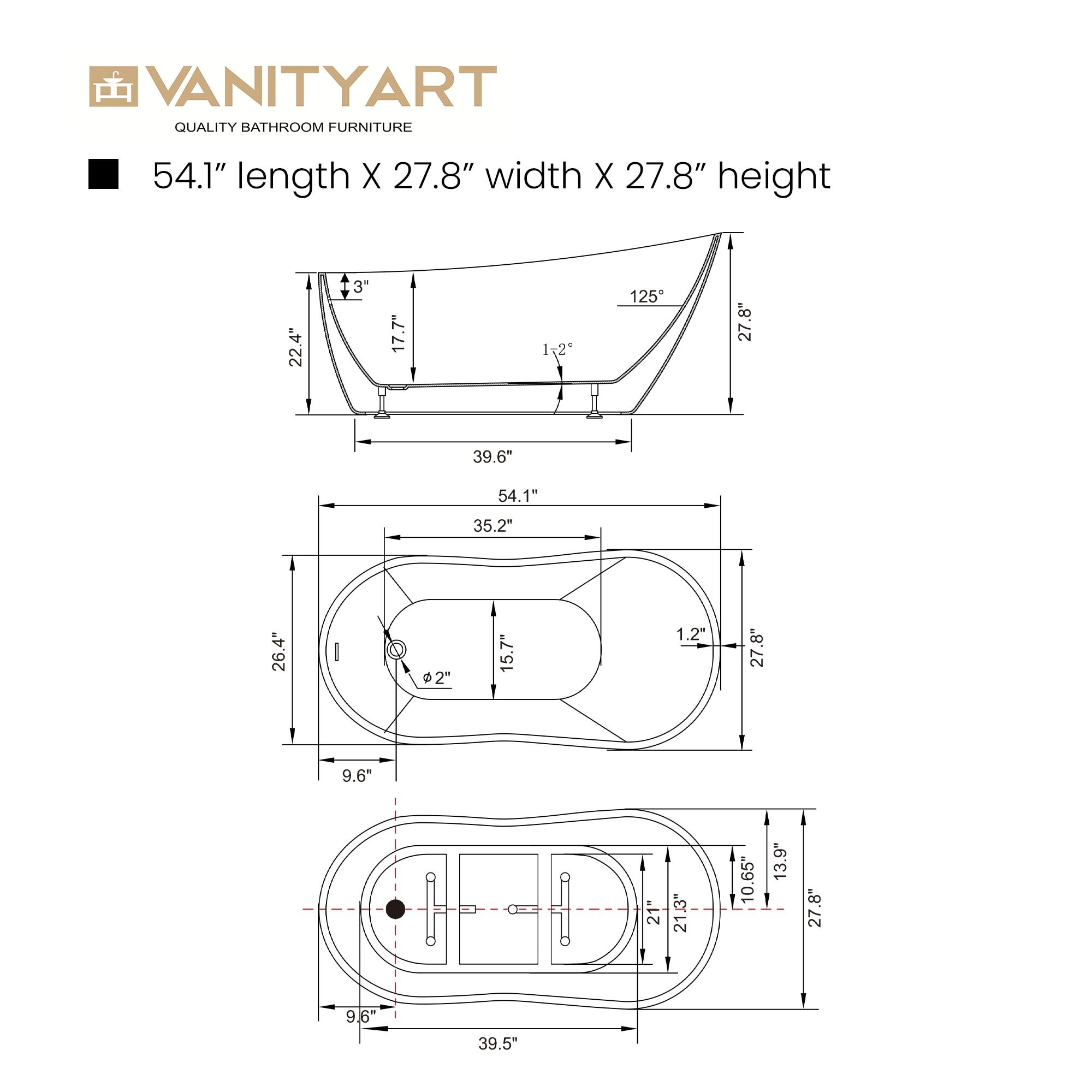 54" X 28" Freestanding Soaking Acrylic Bathtub