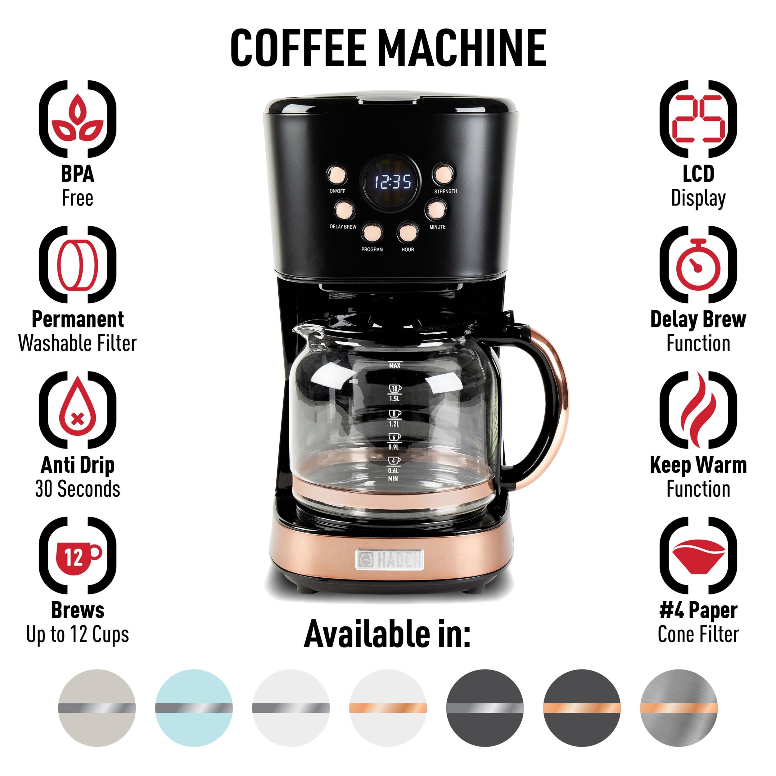 HADEN Black and Copper Programmable Drip Coffee Maker