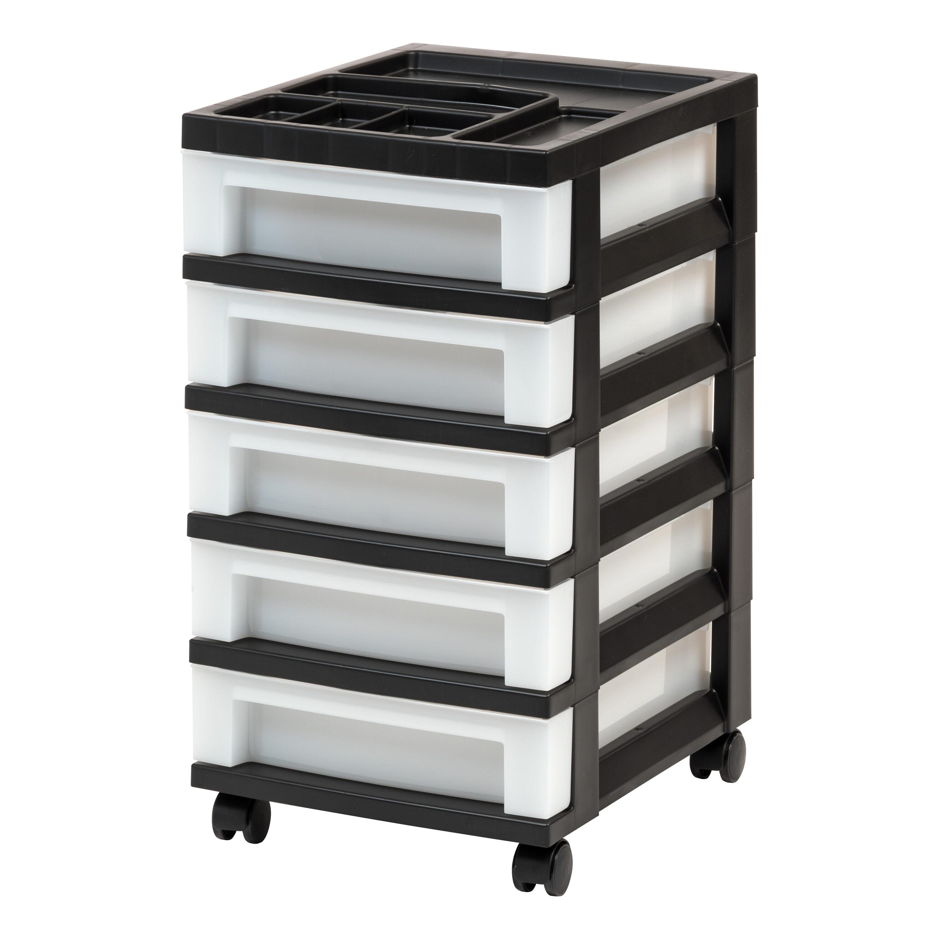 IRIS 5 Drawer Storage Cart with Organizer Top Black