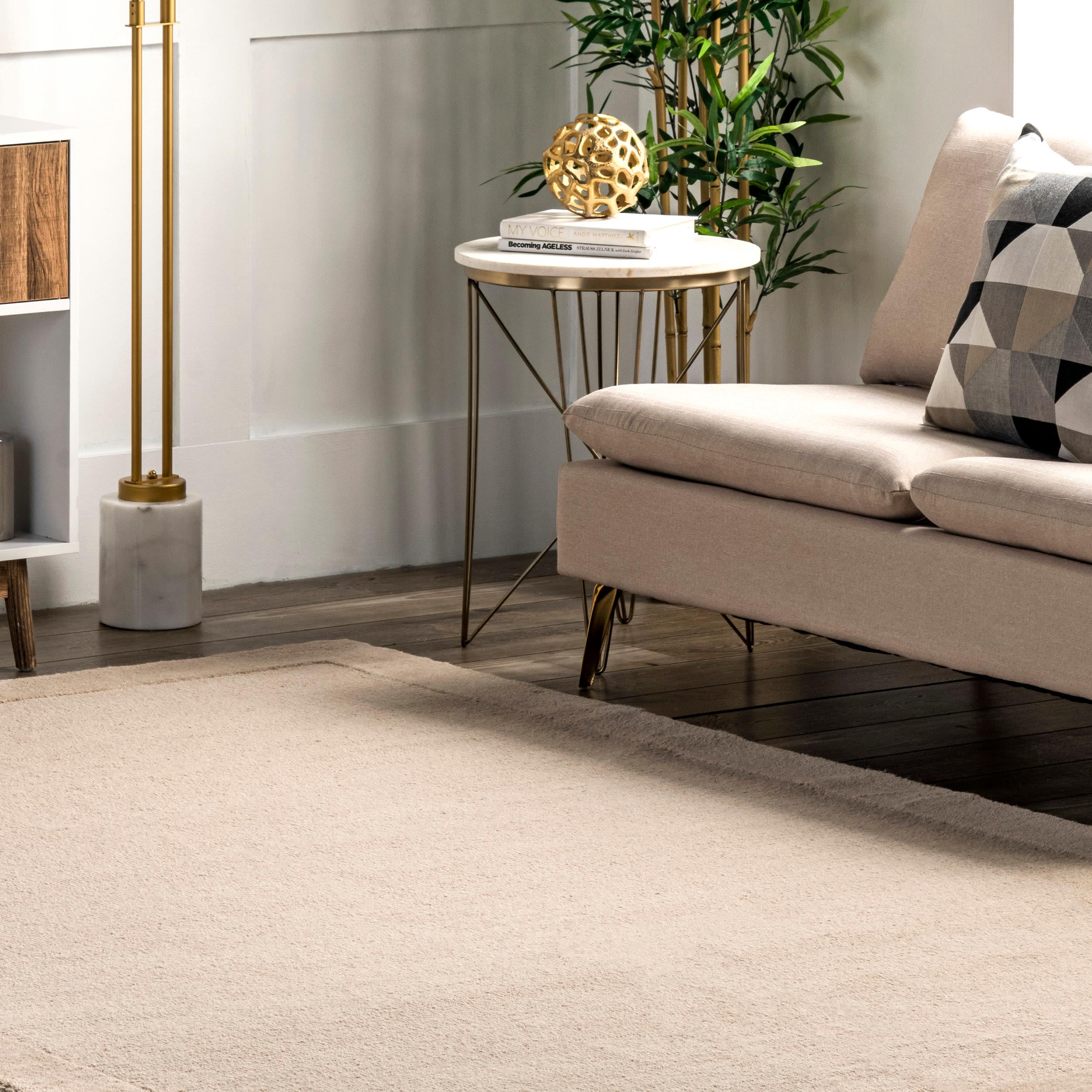 4'x6' Marianne Handmade Wool Border Area Rug Beige - nuLOOM: Solid Tufted Indoor Low Pile Rectangle Rug