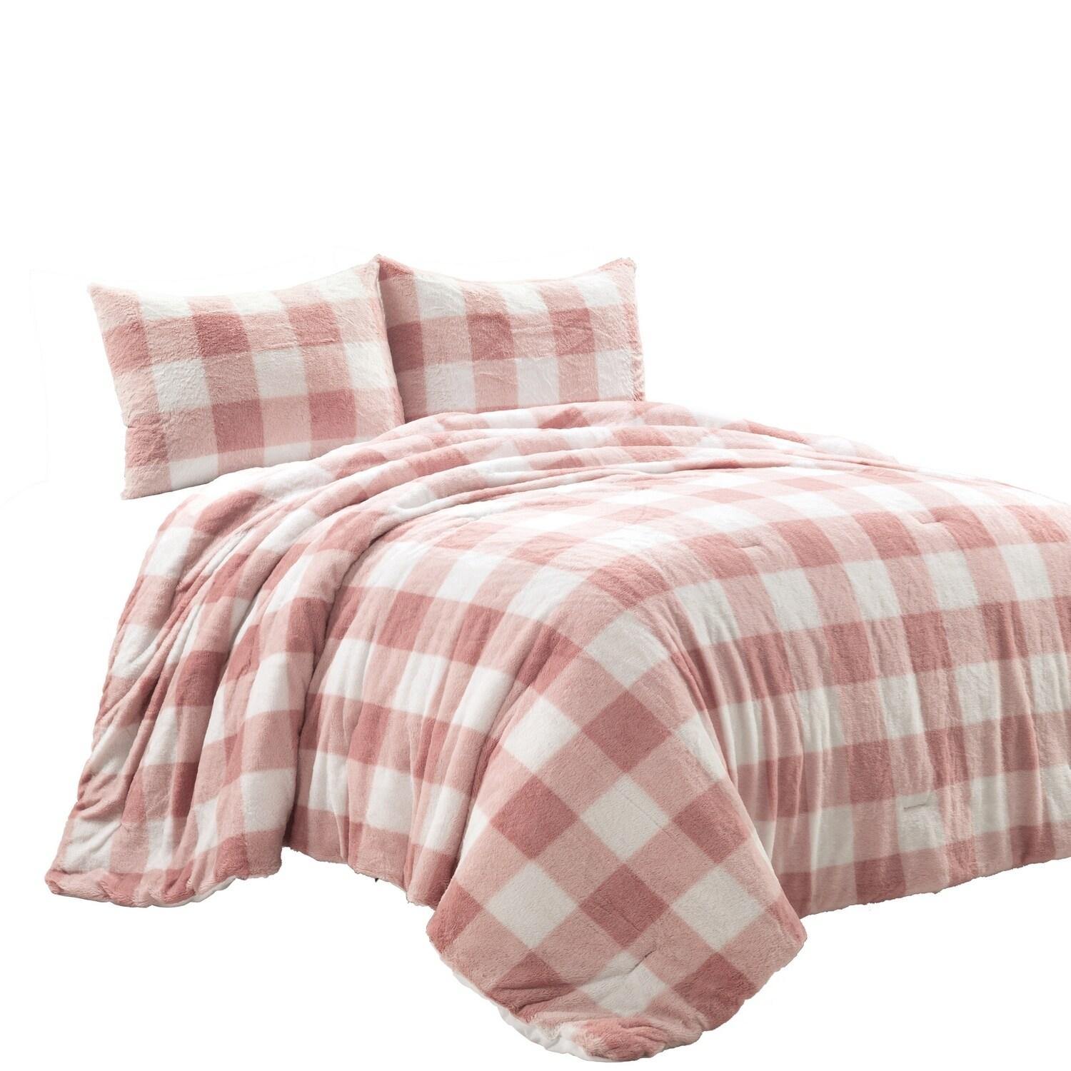 Lush Decor Plaid Faux Fur Microfiber 2 Piece Comforter Set (Set of 2)