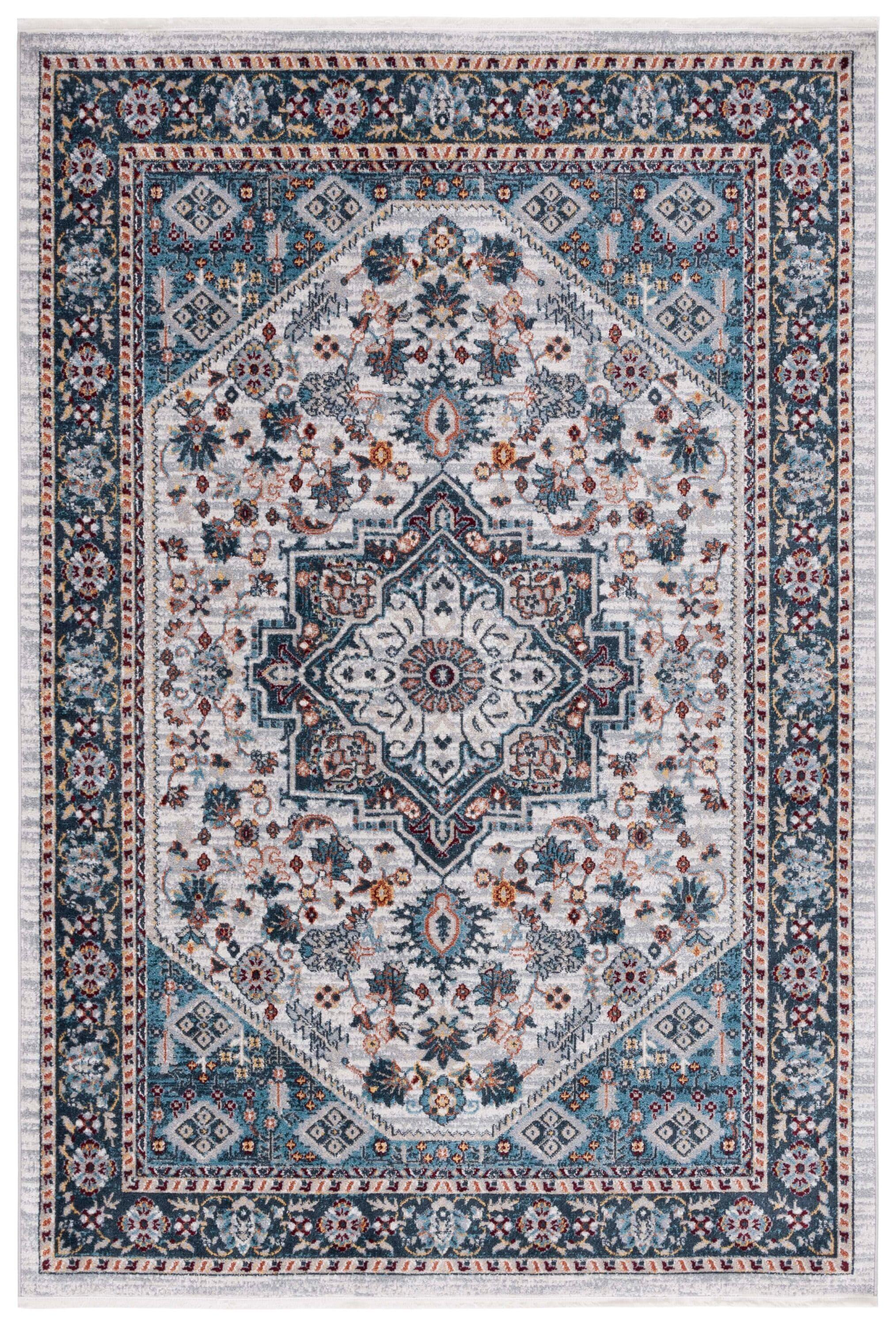 SAFAVIEH Bayside Keila Traditional Machine Washable Area Rug, 5'3" x 7'6", Blue/Grey