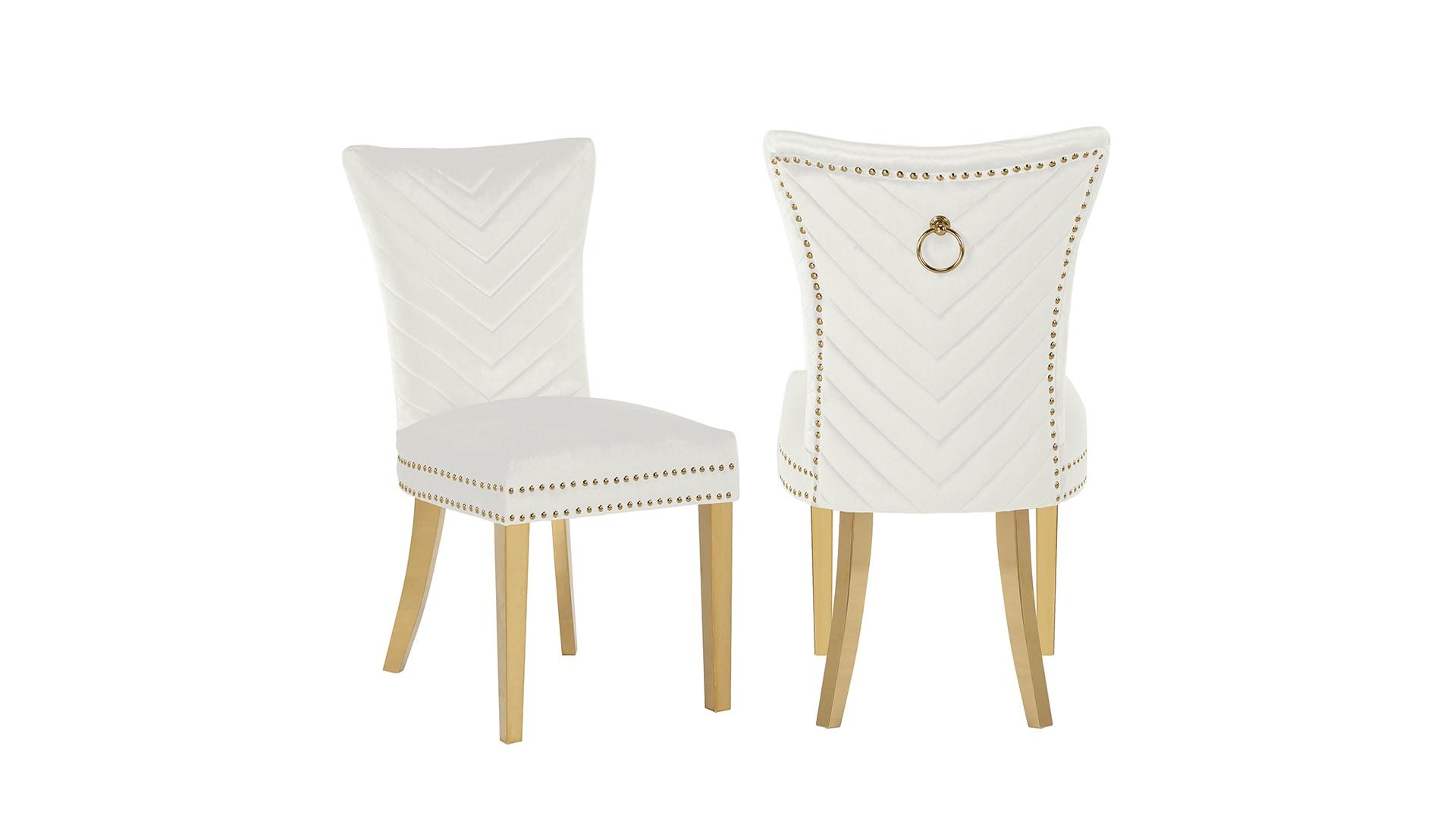 Eva 2 Piece Gold Legs Dining Chairs Finished with Velvet Fabric in Beige