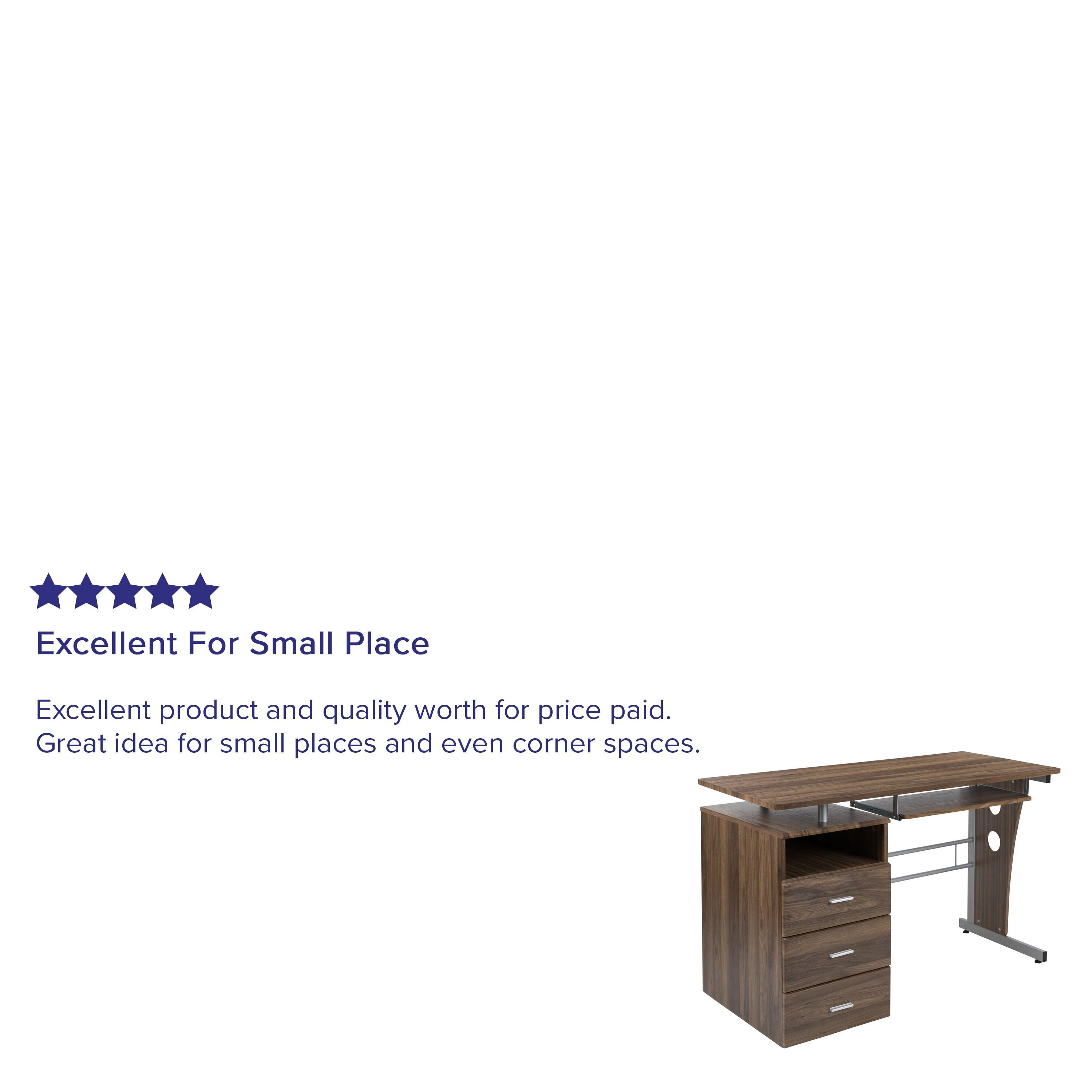 Flash Furniture Rustic Walnut Desk with Three Drawer Pedestal and Pull-Out Keyboard Tray