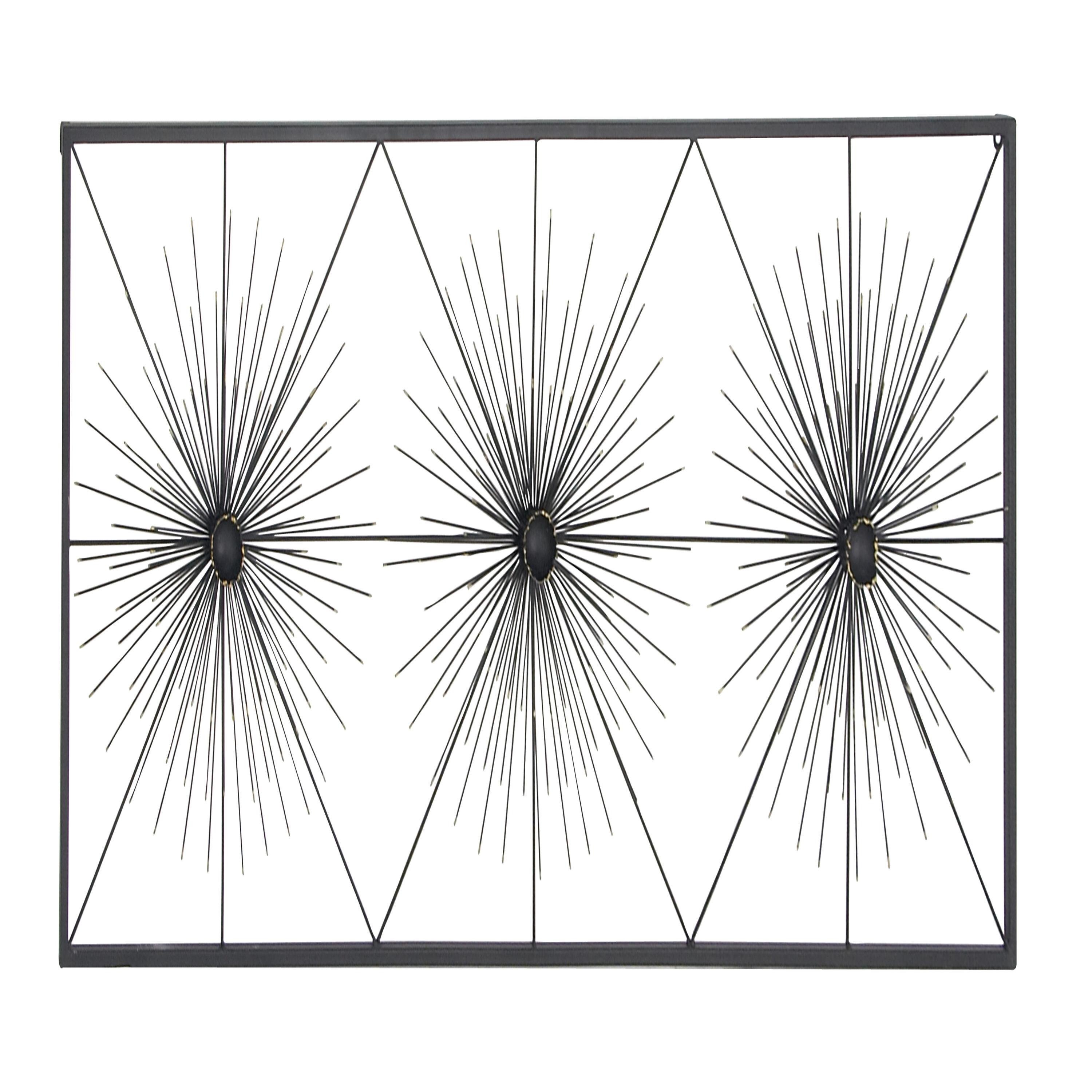 DecMode Black Metal Sea Urchin Starburst Wall Decor with Black Frame