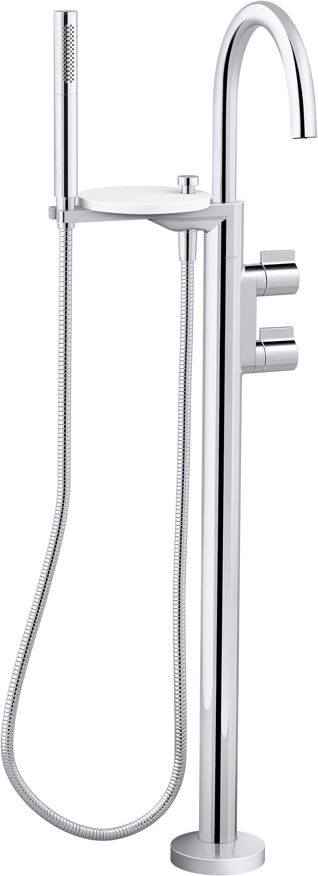 Polished Chrome Floor-Mount Bath Filler Trim with Hand Shower