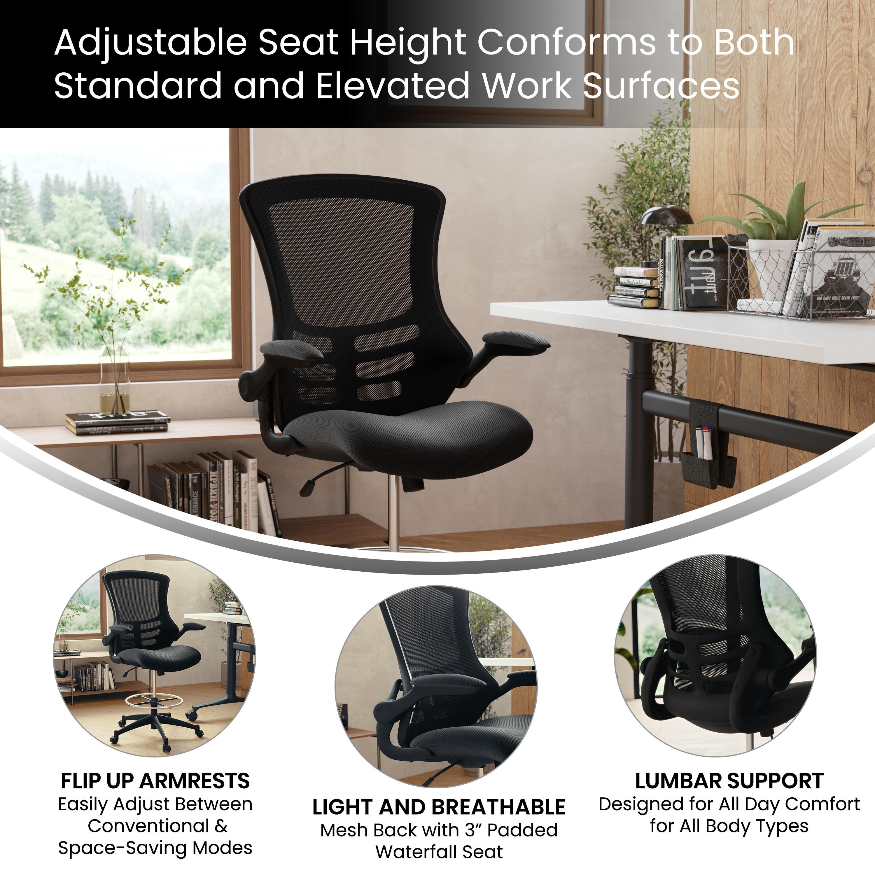 Archimedes Mid-Back Swivel Office Chair with Foot Ring and Flip-Up Arms