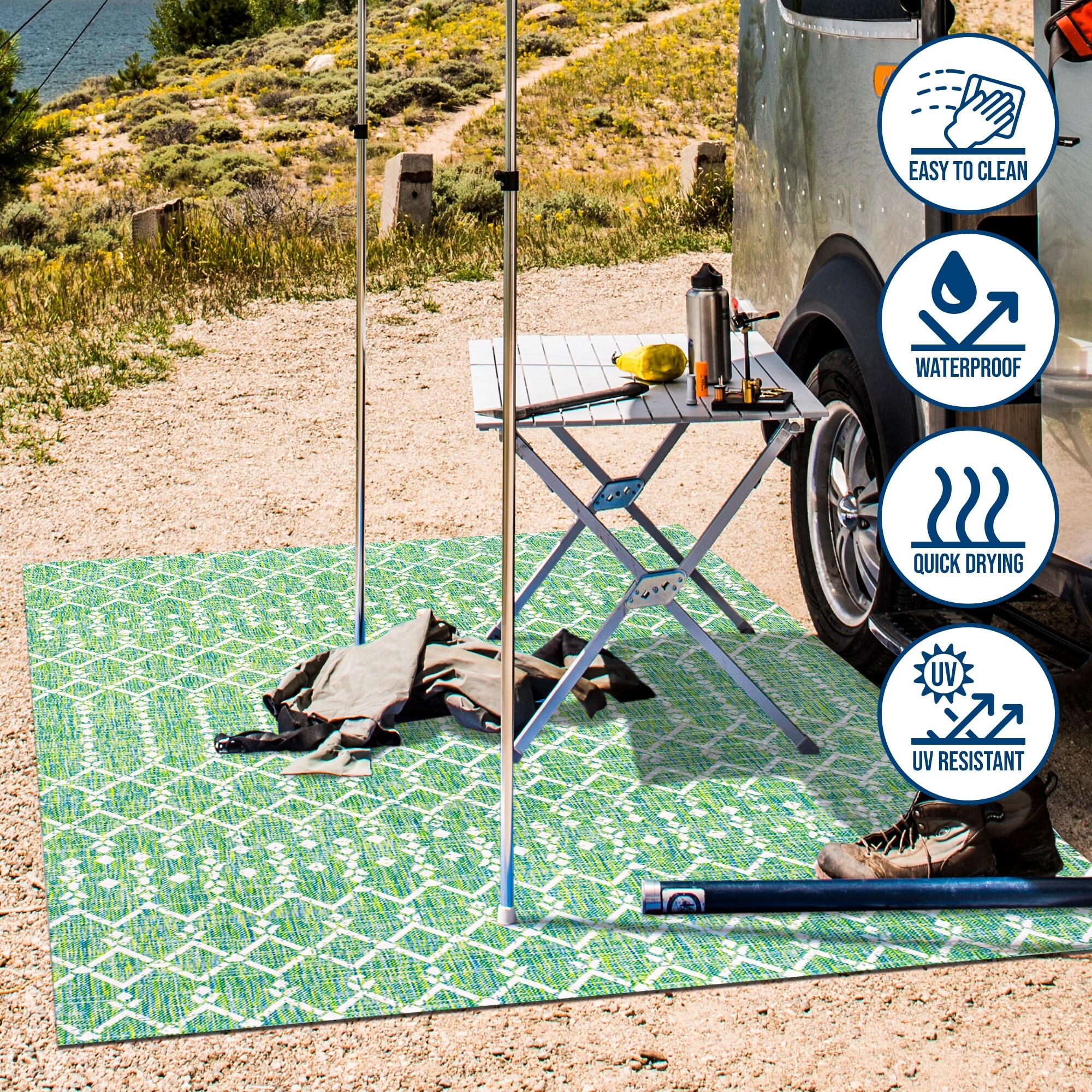 3' x 5' Ourika Moroccan Geometric Textured Weave Indoor/Outdoor Area Rug, Green/Cream - JONATHAN Y