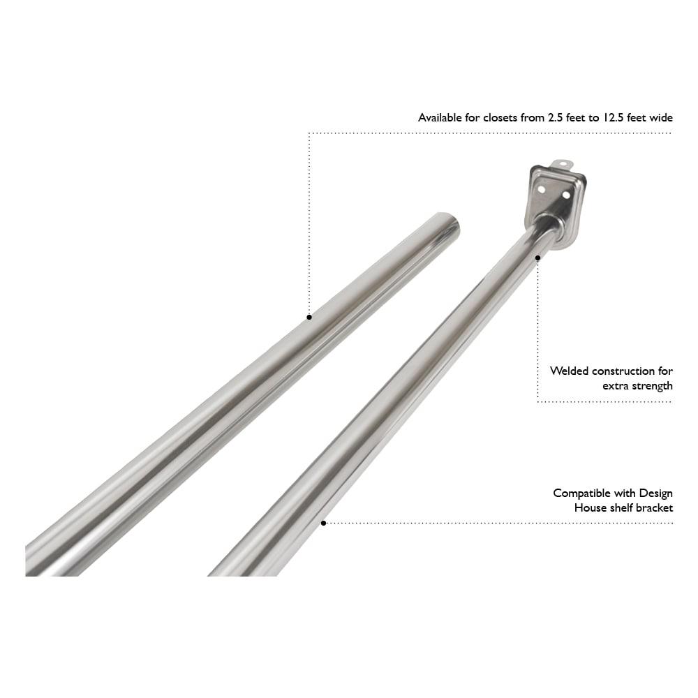 Adjustable Silver Stainless Steel Closet Rod in Polished Chrome 48 to 72-Inch