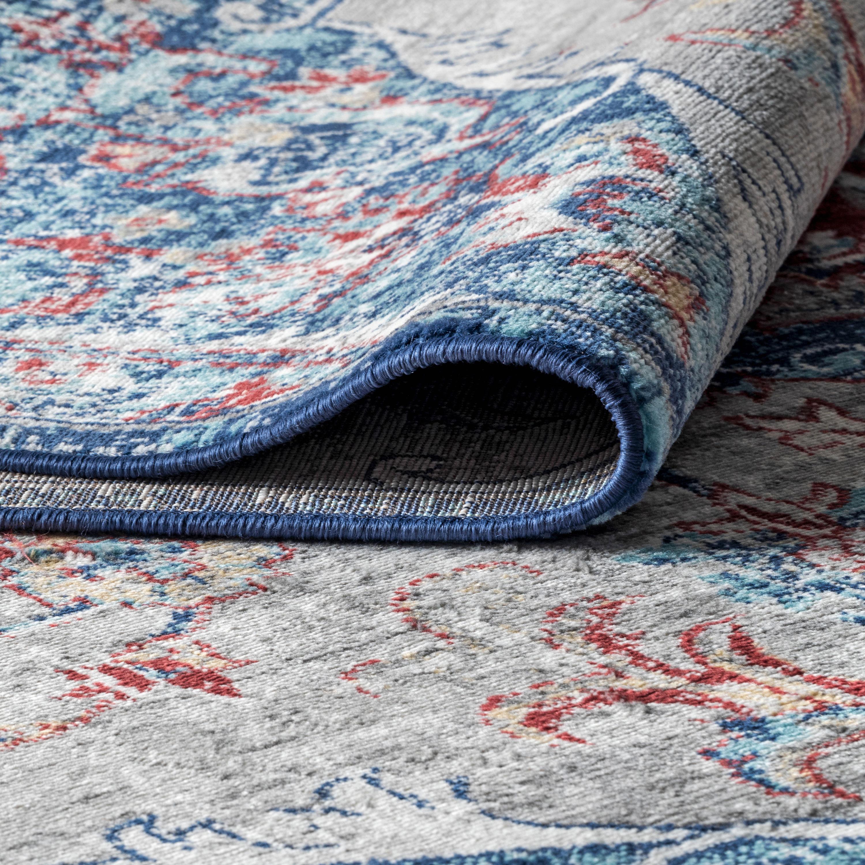 5'x8' Modern Persian Vintage Medallion Area Rug, Red/Navy - JONATHAN Y