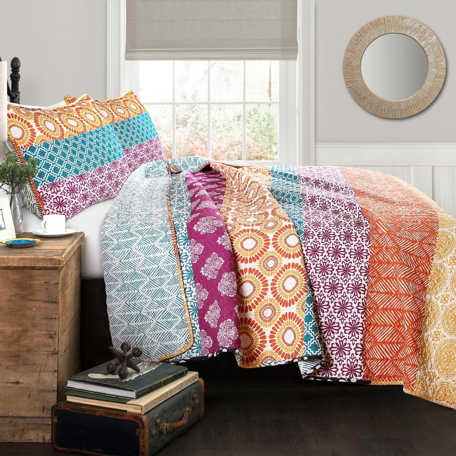 Lush Decor Bohemian 100% Cotton Reversible 3-Piece Quilt Set