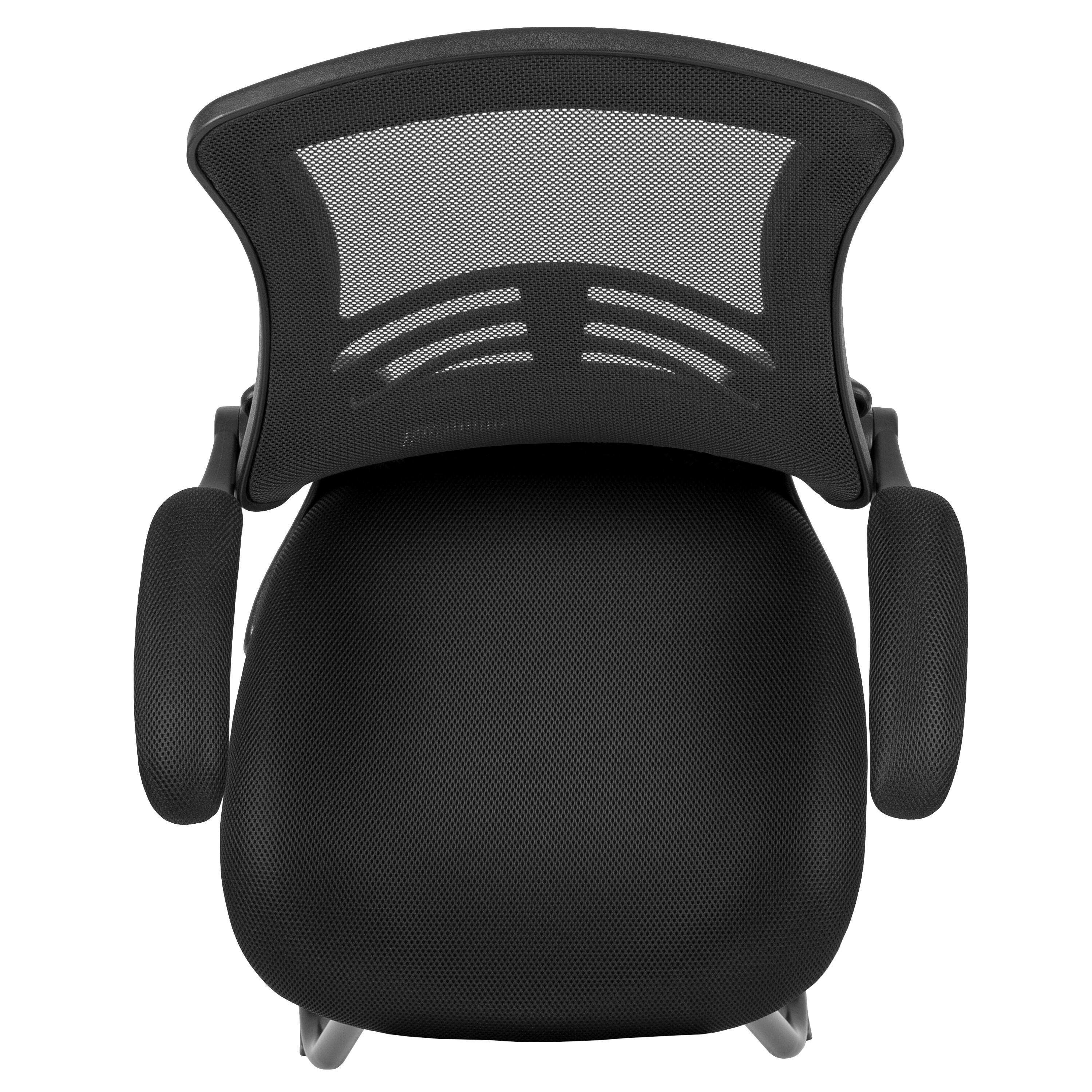 Flash Furniture Kelista Black Mesh Sled Base Side Reception Chair with Flip-Up Arms