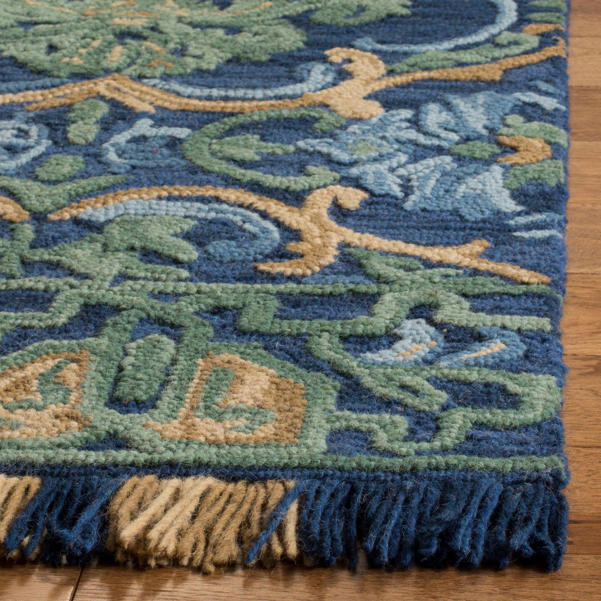 Blossom BLM422 Hand Tufted Area Rug - Navy/Green - 4'x6' - Safavieh.