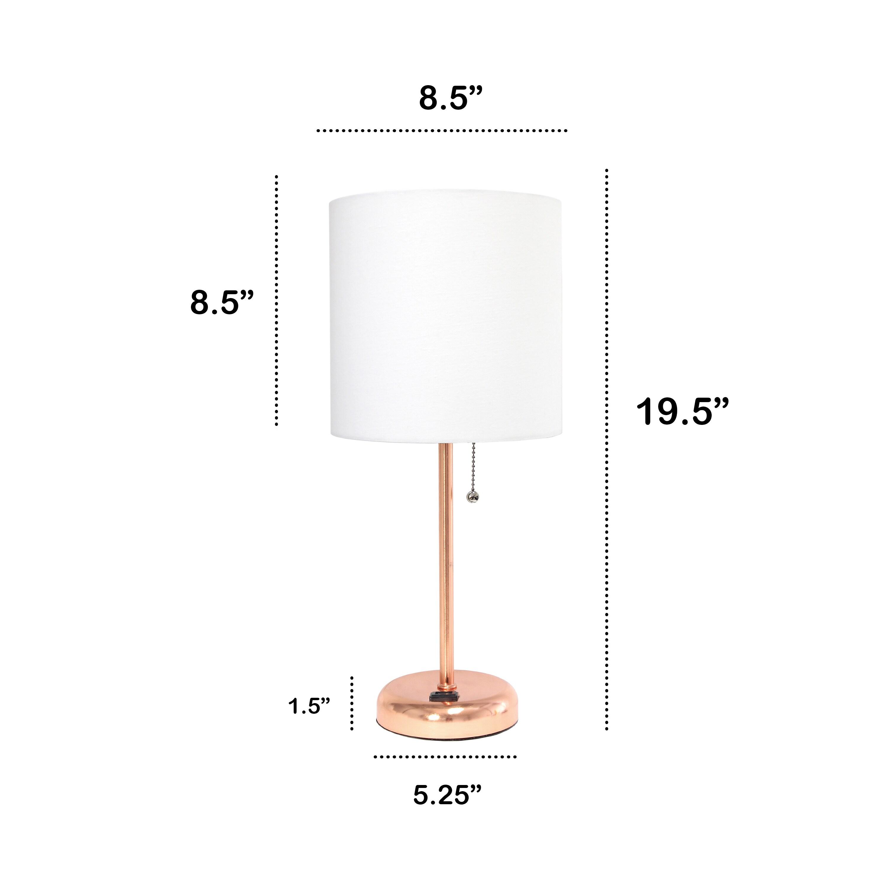 Creekwood Home Oslo 19.5" Power Outlet Base Metal Table Desk Lamp in Rose Gold with Feit LED (Includes LED Light Bulb) White