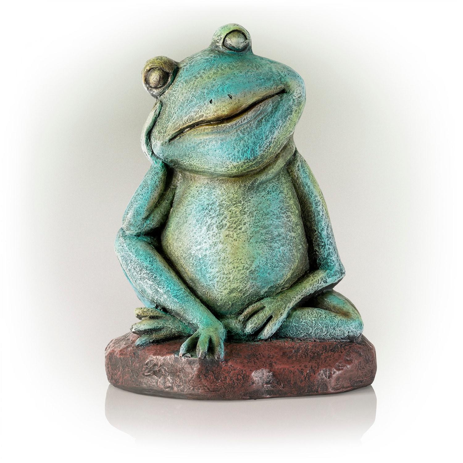 15" Magnesium Oxide Pensive Frog Statue - Alpine Corporation: Garden Decor, Zen722 Collection
