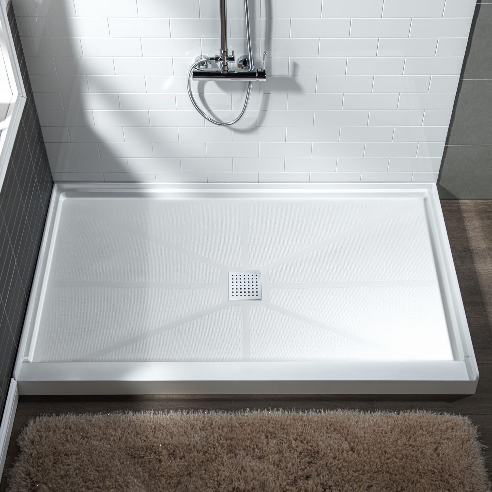 48" W x 36" Solid Surface Single Threshold Shower Pan Base with Drain Assembly & Drain Cover Included, Non-Slip