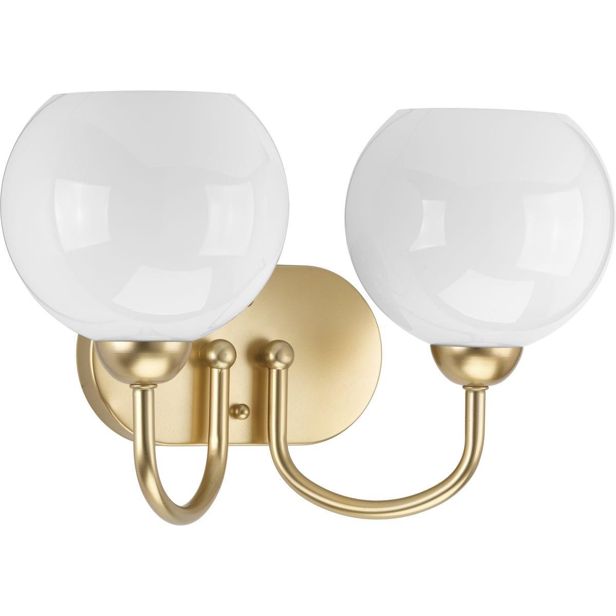 Progress Lighting Carisa Collection 2-Light Bath Wall Light, Vintage Gold, White Glass Globes