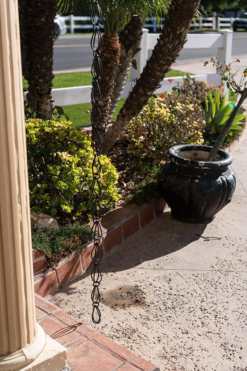 Monarch Rain Chains Aluminum Teardrop Rain Chain, 8.5 ft Black Powder Coated Aluminum Decorative Rain Catcher Chain for Gutters, Black Aluminum Rain Gutter Replacement Downspout