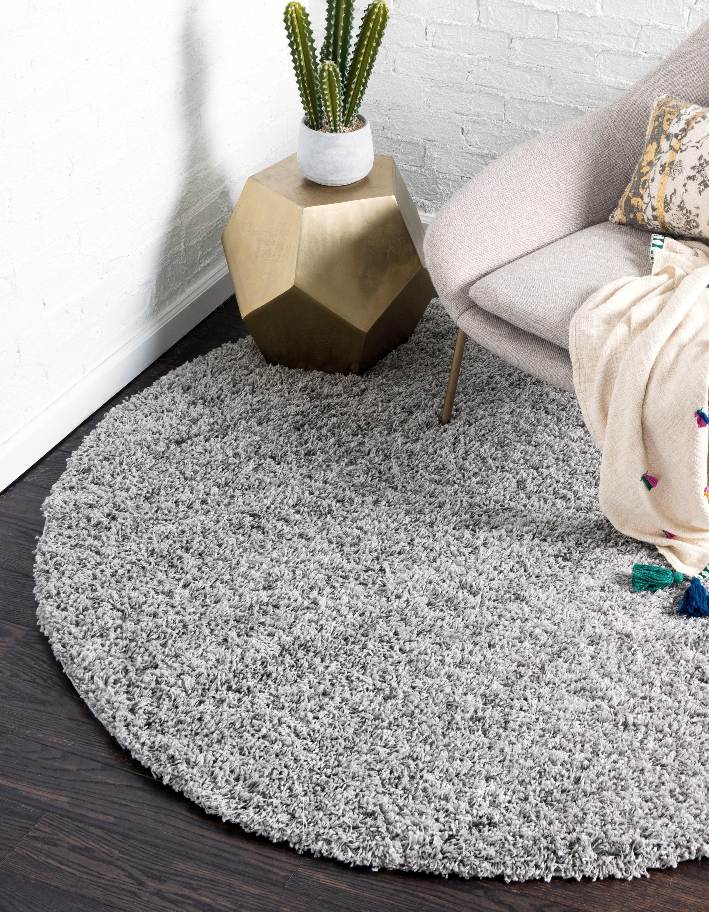 Unique Loom 8' 0 x 8' 0 Round Solid Shag Cloud Gray Area Rug