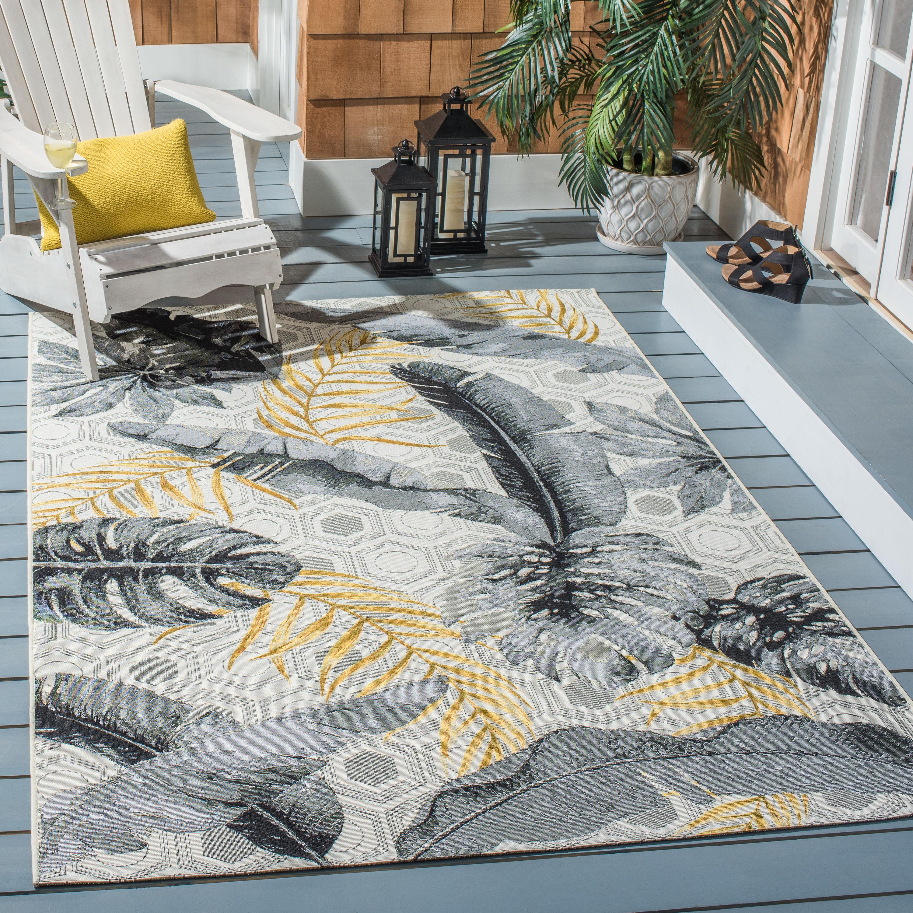 Barbados BAR524 Power Loomed Indoor/Outdoor Area Rug - Grey/Gold - 6'6"x9'4" - Safavieh.