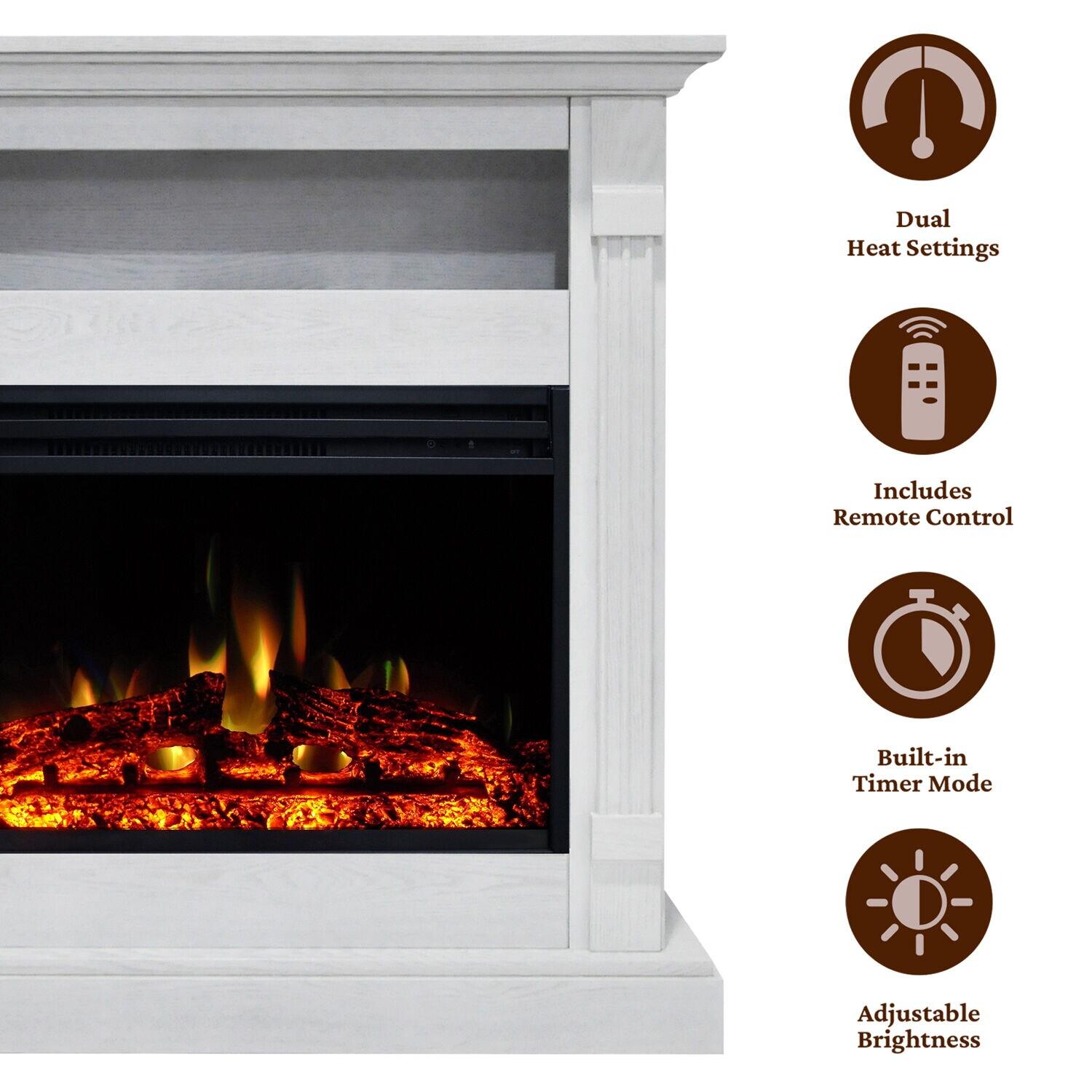 Cambridge Sienna 34'' Freestanding Electric Fireplace with Remote| Multi-Color Flame| Log Insert | White Mantel | For Rooms up to 210 Sq.Ft. | Adjustable Heat Settings | Timer