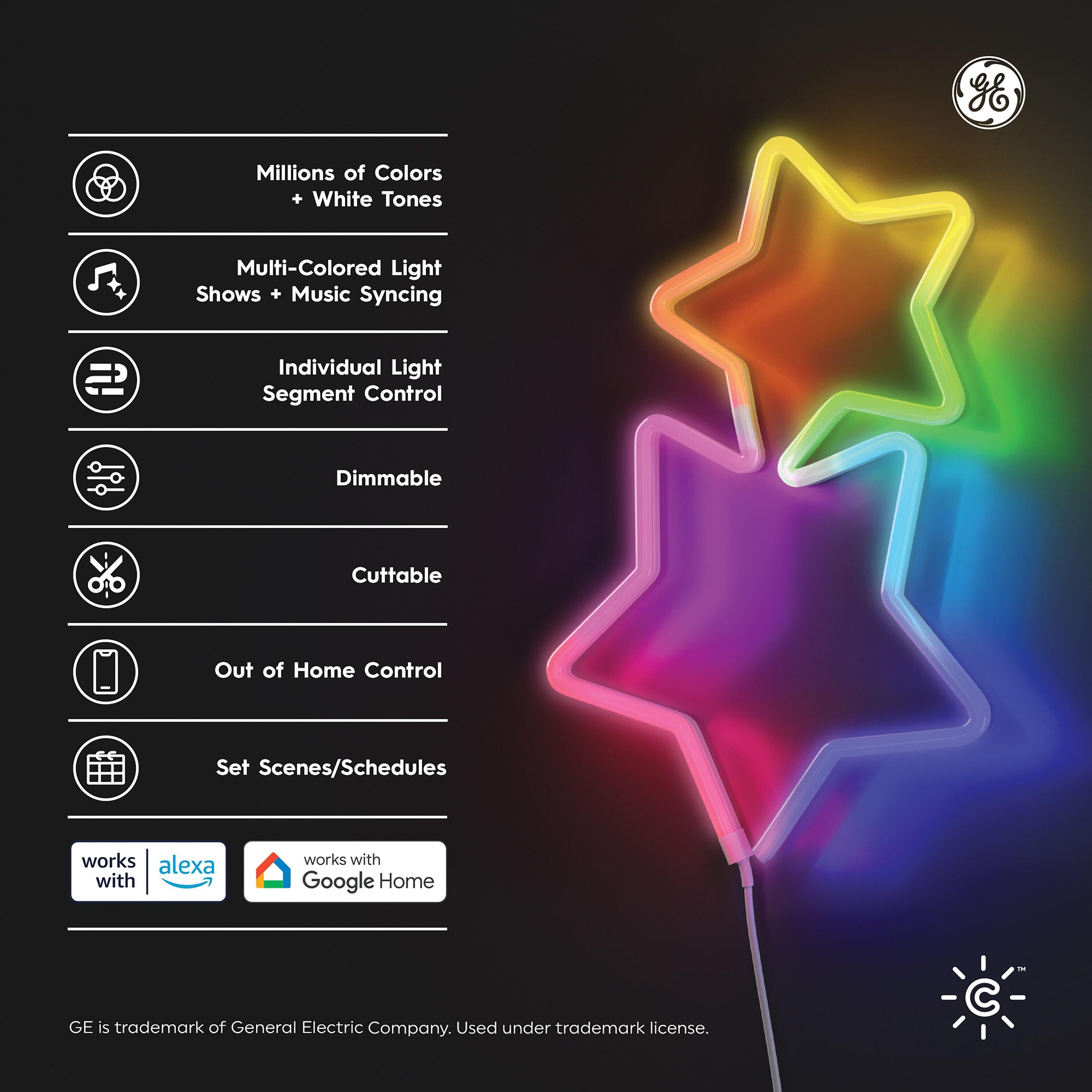 GE Lighting GE Cync Dynamic Effects Smart Neon Shape Light, Color Changing WiFi Lights, 16ft