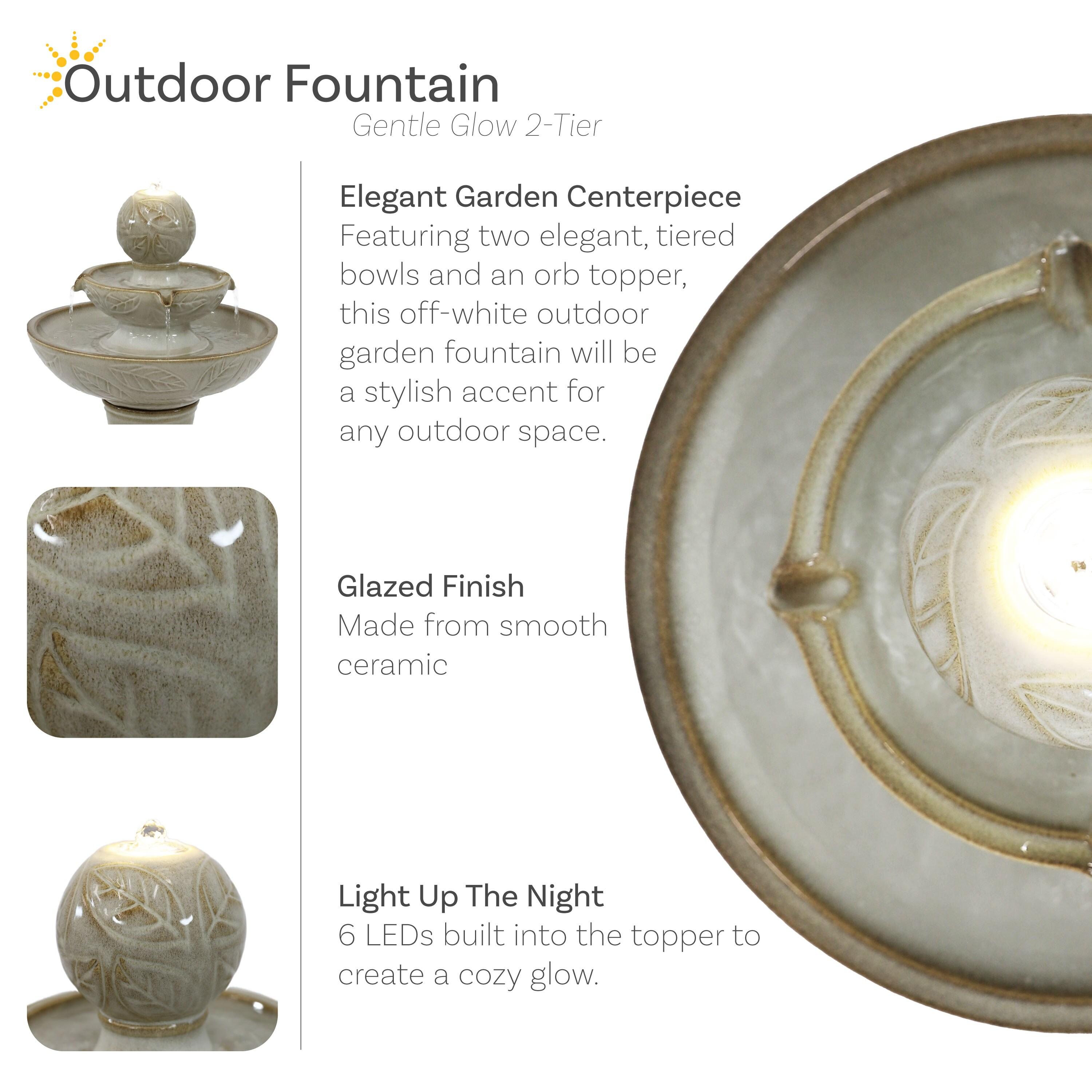 Gentle Glow 26.5" H 2-Tier Ceramic Fountain with LED Lights