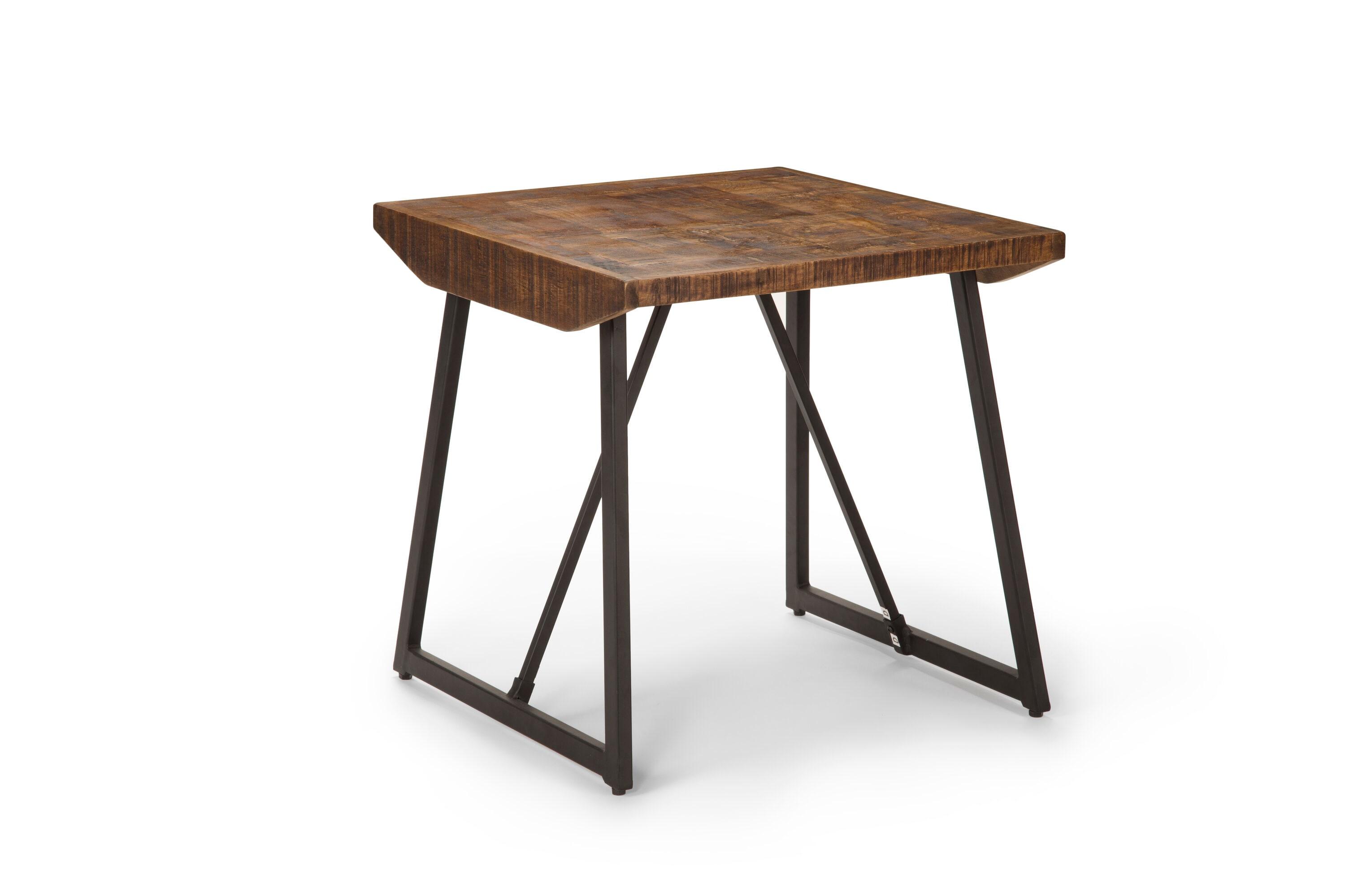 Walden Brown Wood Parquet Top with Dark Gray Iron Base End Table