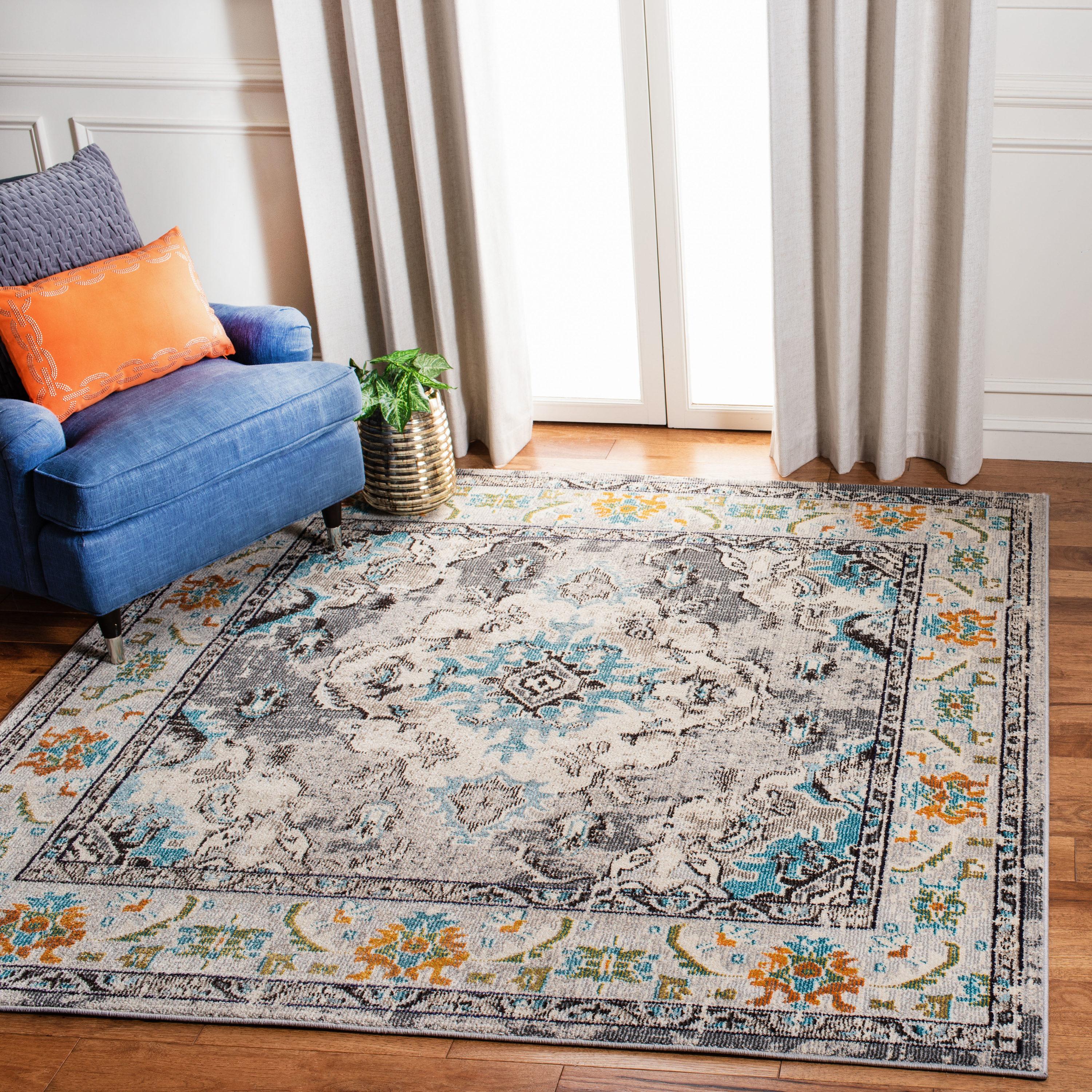 Monaco MNC243 Power Loomed Indoor Area Rug - Grey/Light Blue - 6'7"x9'2" - Safavieh.