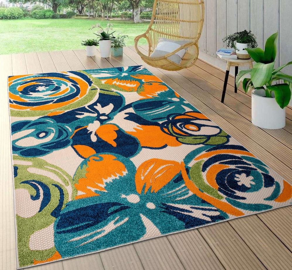 World Rug Gallery Modern Floral Indoor/Outdoor Area Rug - Multi 5' x 7'