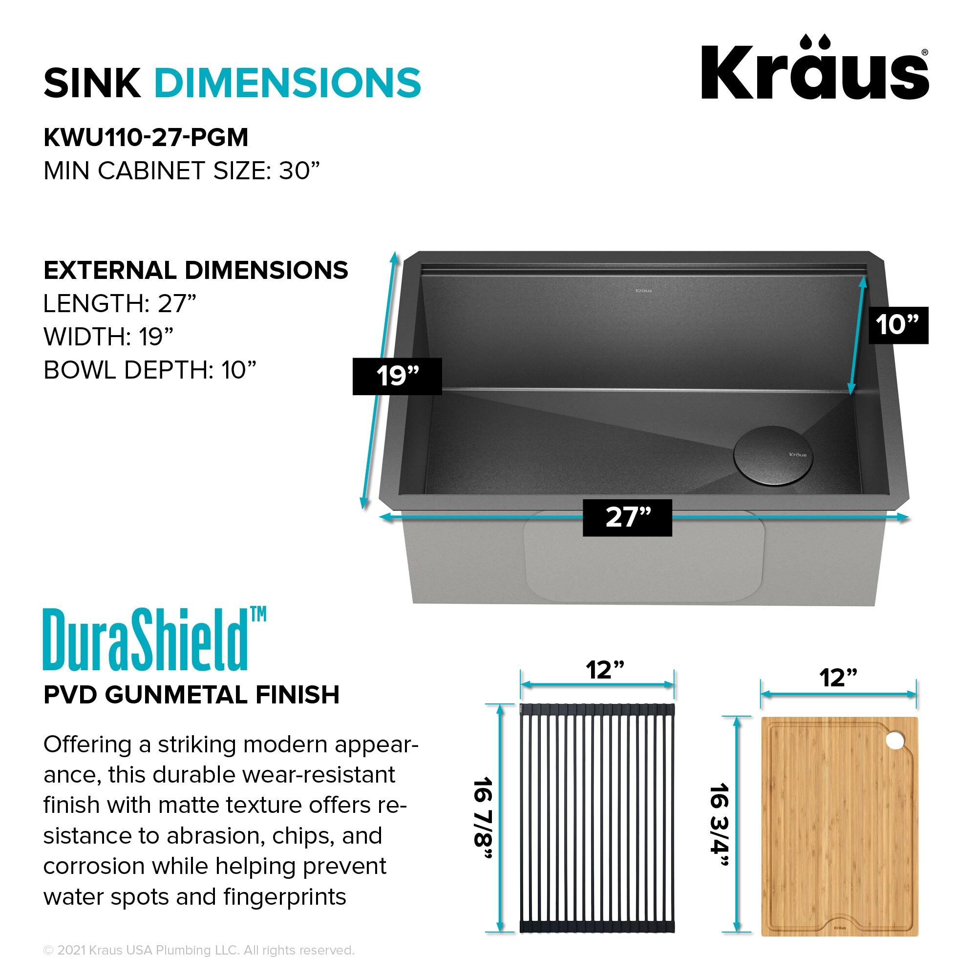 KRAUS Kore™ 27" L Undermount Workstation 16 Gauge Black Stainless Steel Single Bowl Kitchen Sink in PVD Gunmetal Finish