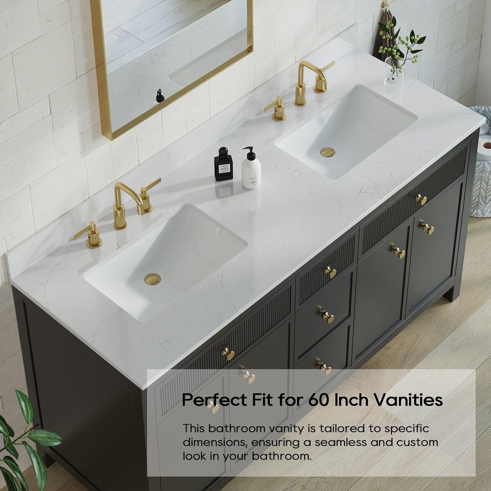 61'' Rectangular Double Sinks Vanity Top in White