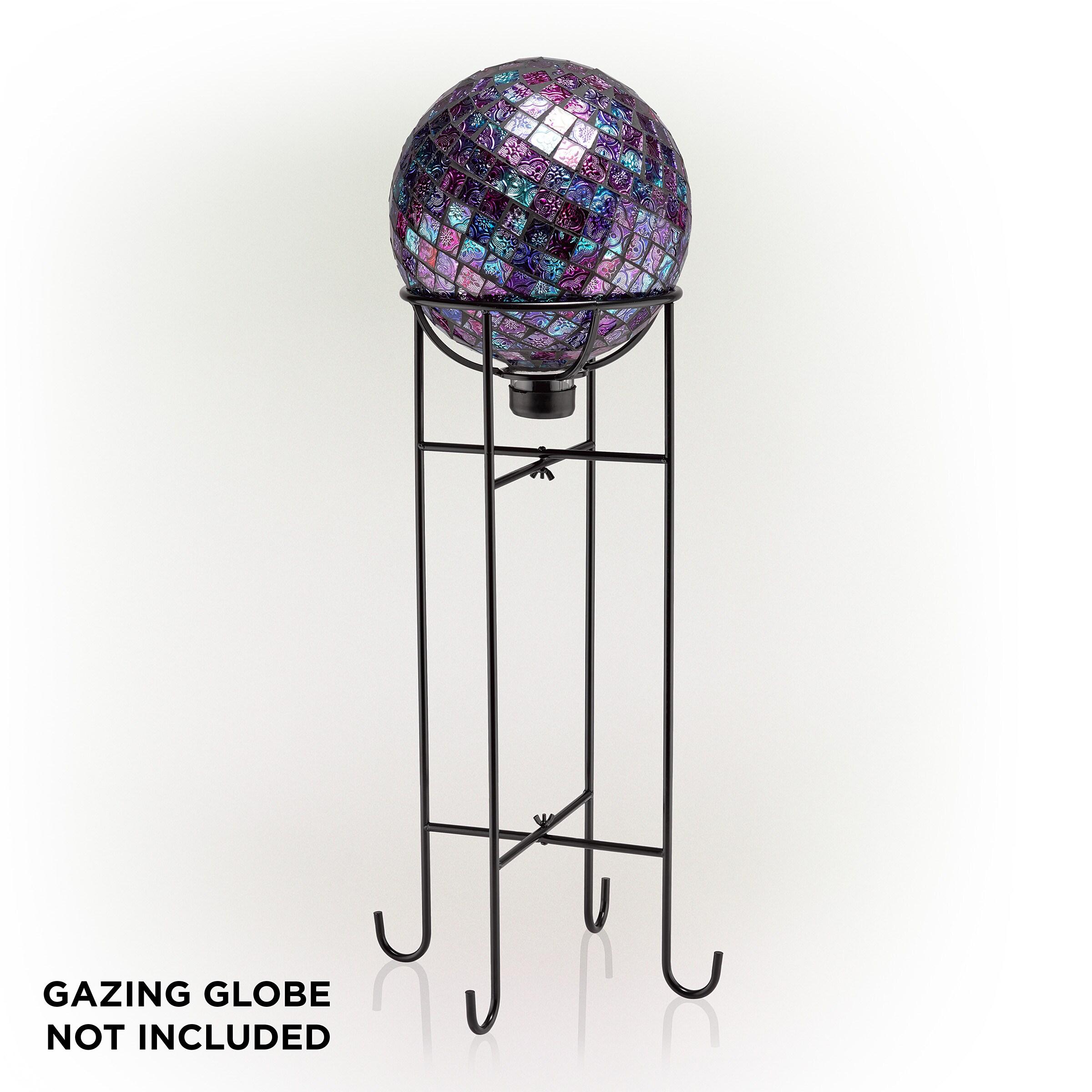 24" Metal Gazing Globe Stand - Alpine Corporation: Pedestal Display for Outdoor Decor, Black Finish