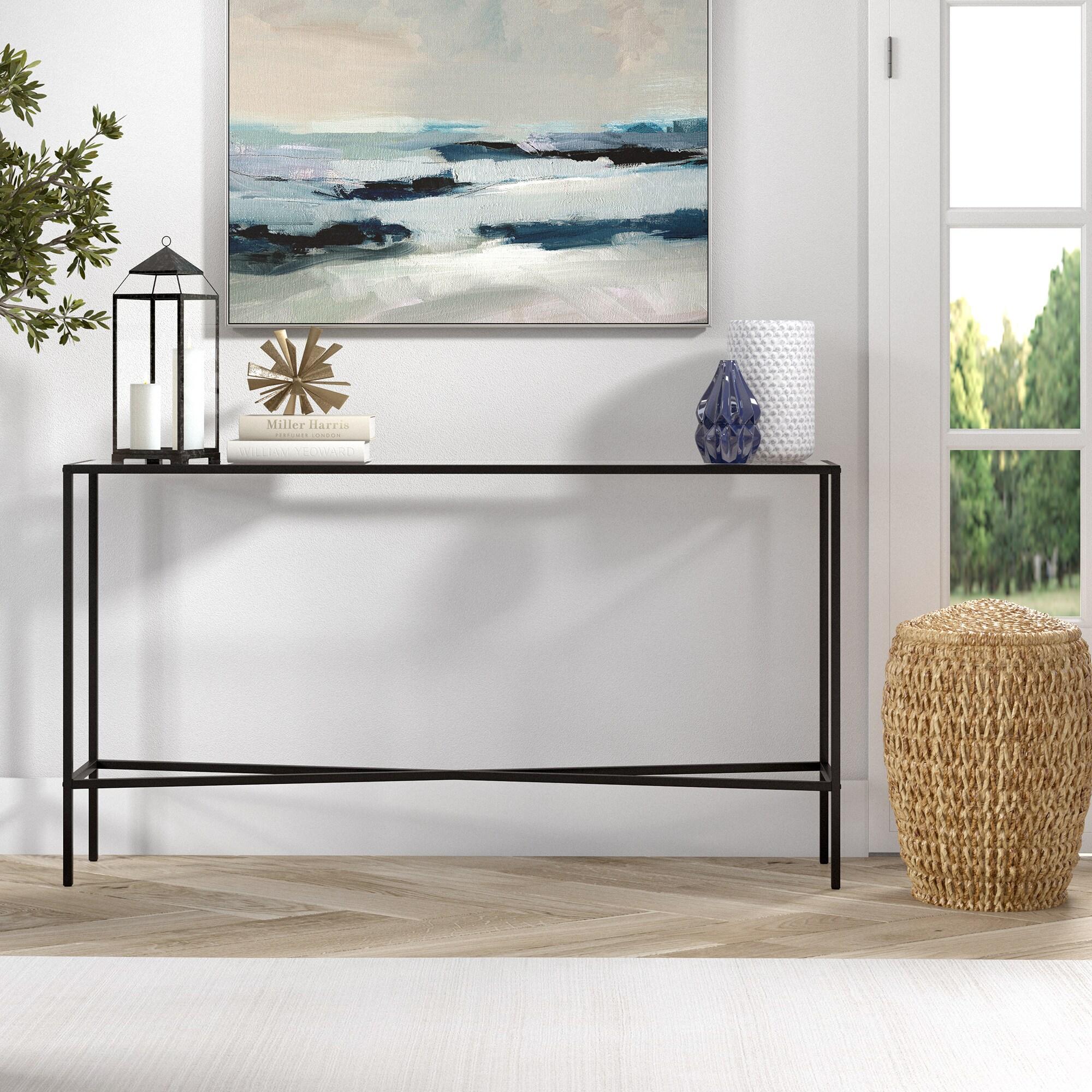 55" Black Bronze Console Table with Glass Tabletop - Henn&Hart
