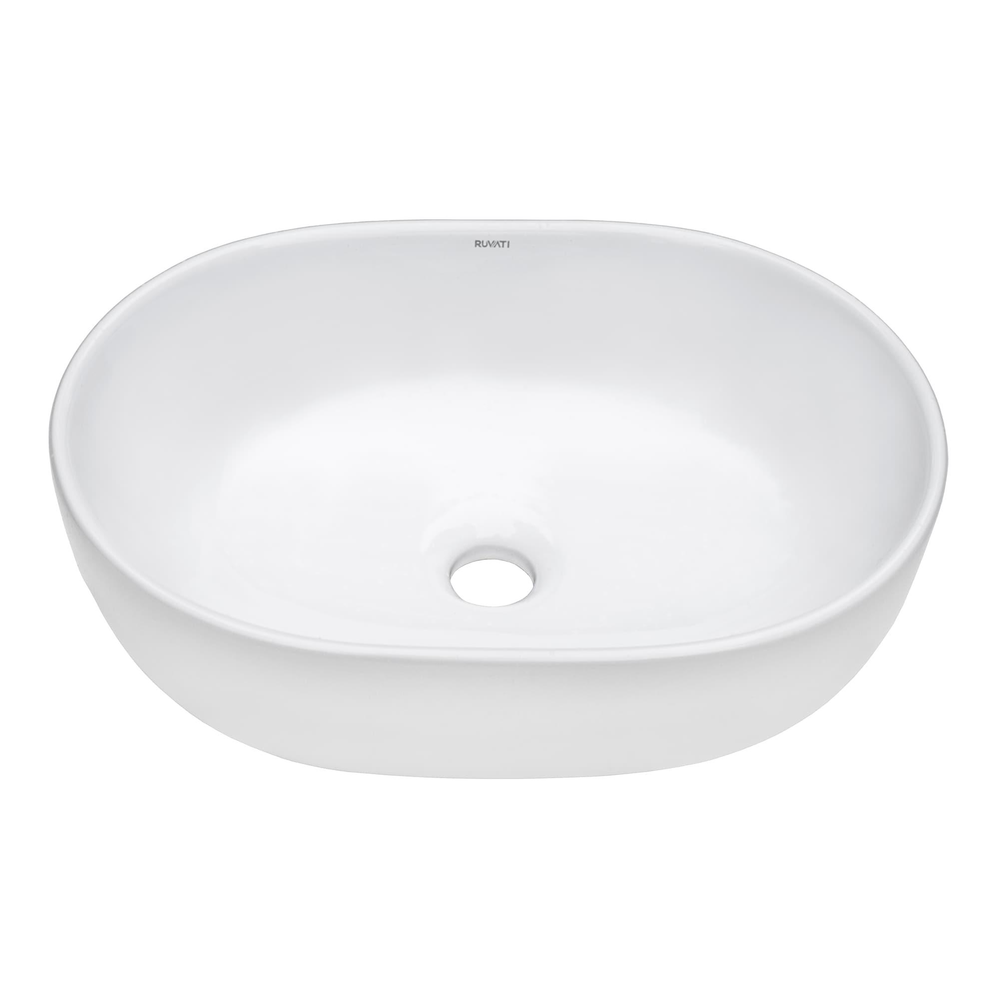 Ruvati RVB0419 Ruvati inch Bathroom Vessel Sink White Oval Above Counter Vanity Porcelain Ceramic