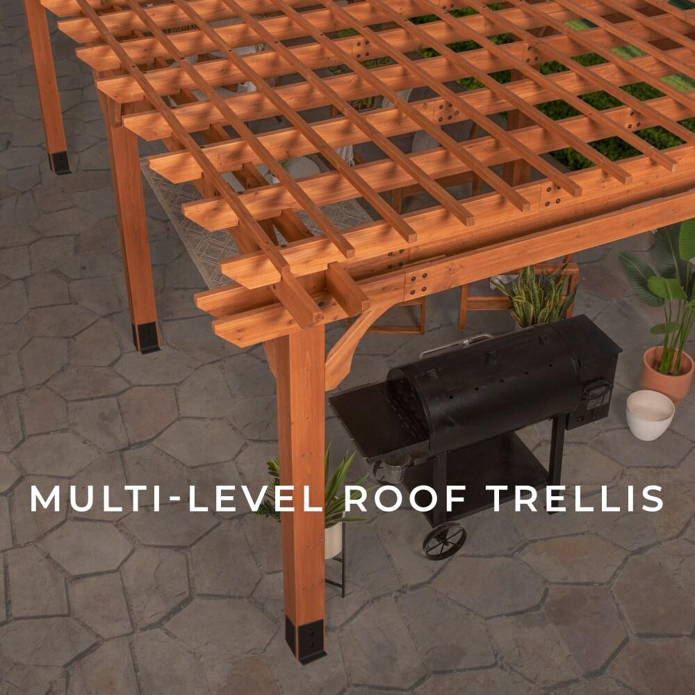 Backyard Discovery Beaumont 24'x12' Cedar Wood Patio Pergola Kit, Trellis Roof, PowerPort