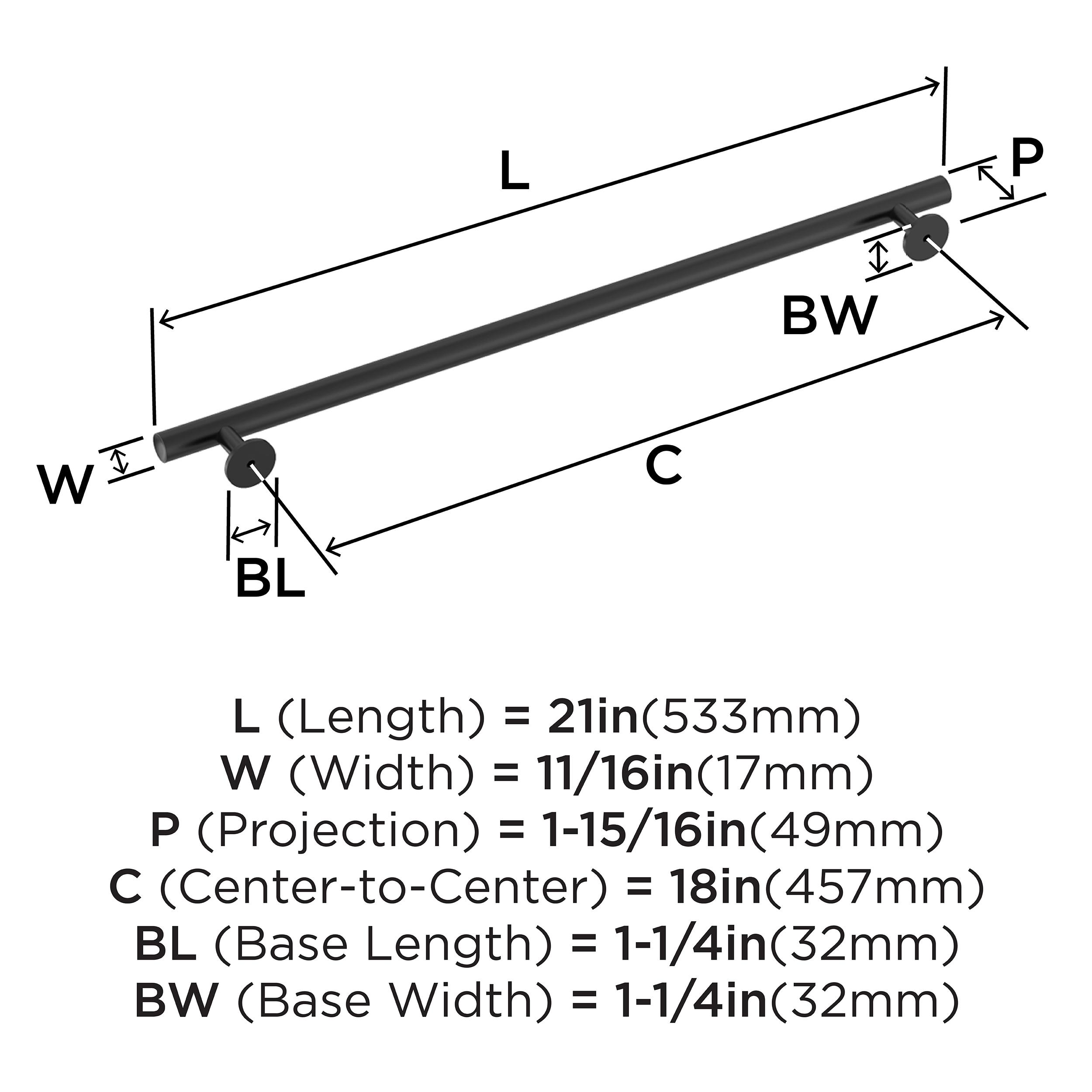 Amerock Radius 18 inch (457mm) Center-to-Center Matte Black Appliance Pull