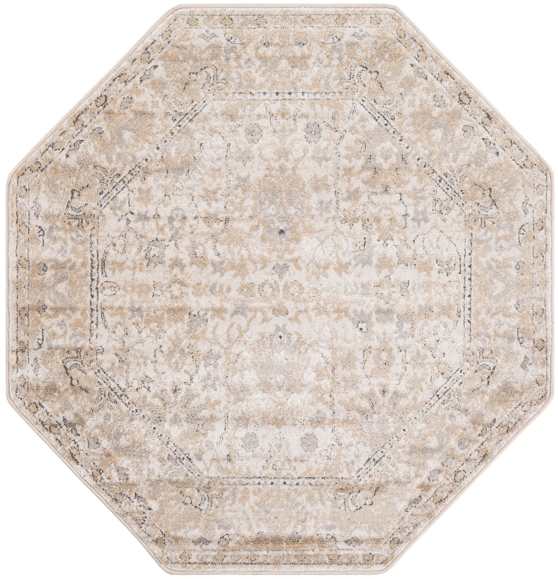 Unique Loom Portland Collection Area Rug - Central (5' 3" Octagon Ivory/Gray)