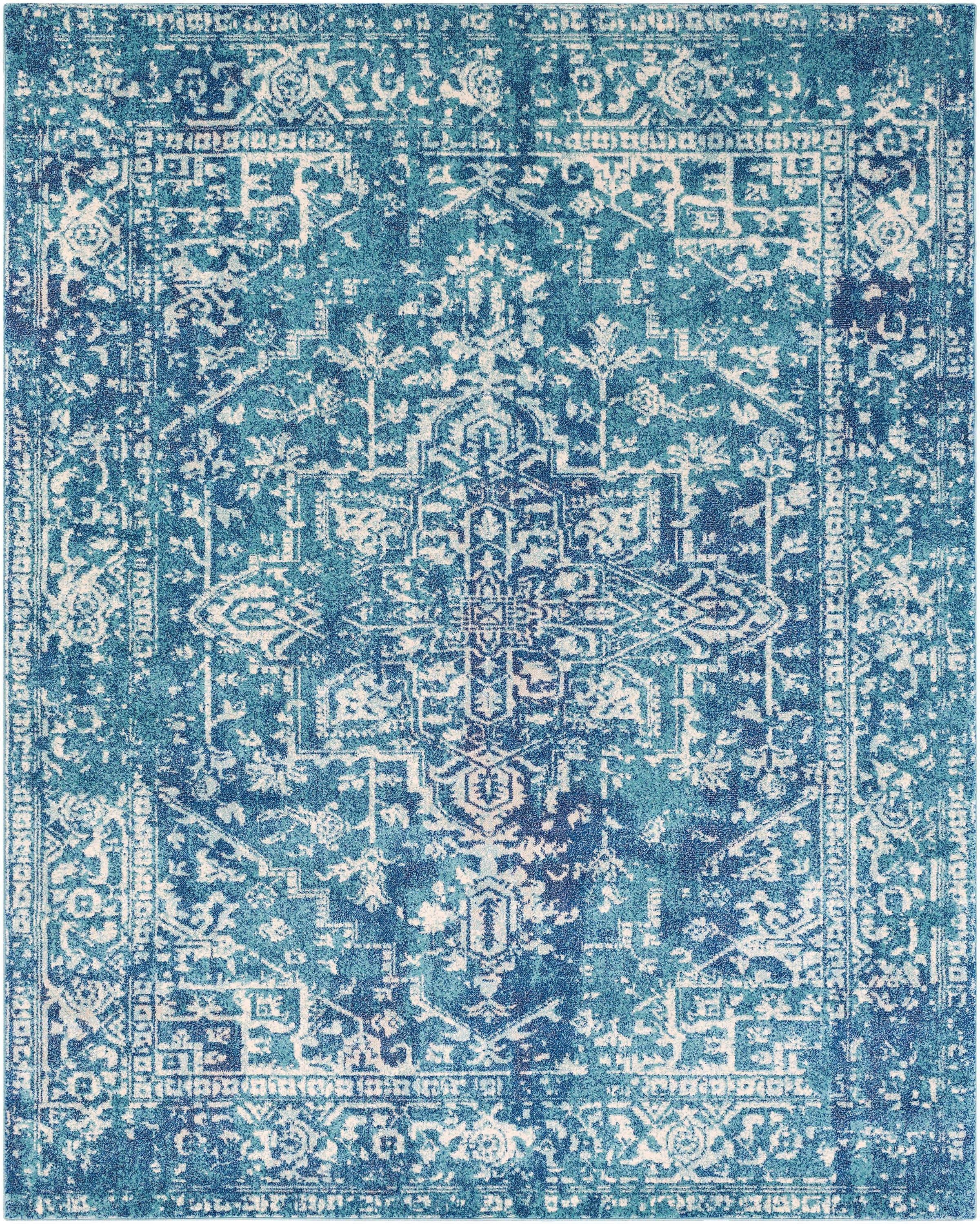 Livabliss 7'10"x10'3" Worsham Traditional Rug Teal: Stain & Fade-Resistant, Medium Pile, Indoor Use