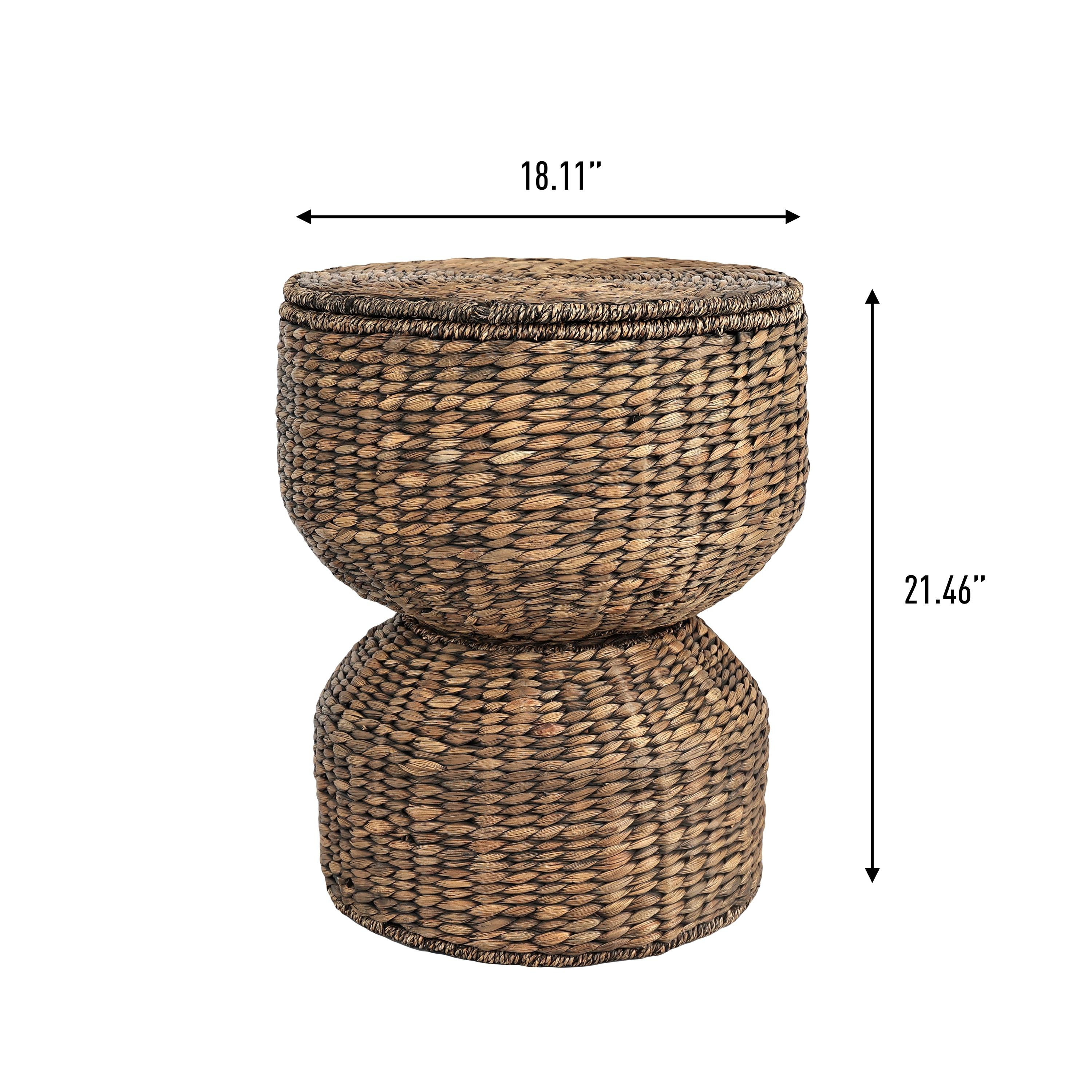 happimess 18" Hourglass Handwoven Hyacinth Storage Accent Table with Lid