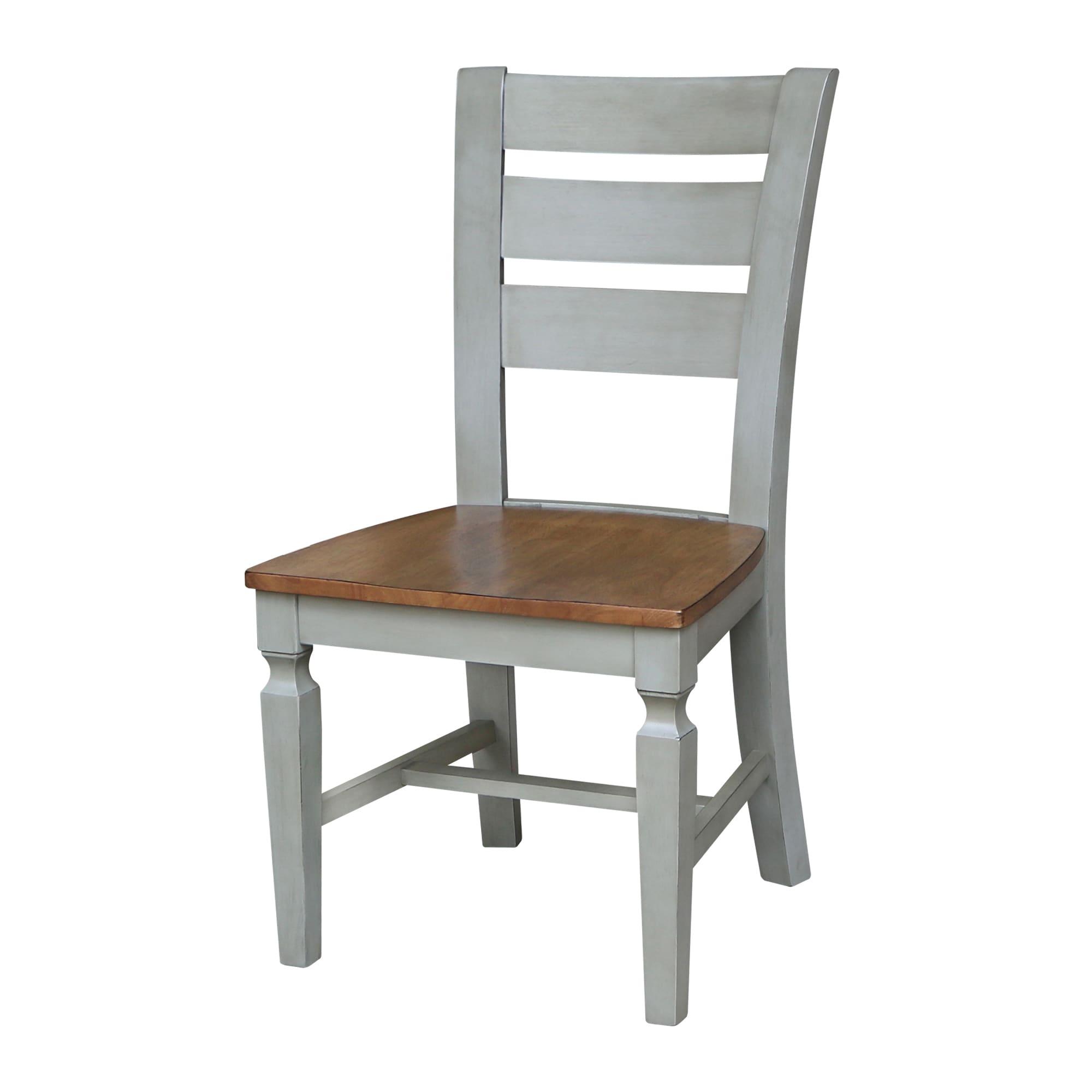 Vista Solid Wood Ladderback Chairs in Distressed Hickory/Stone - Set of 2