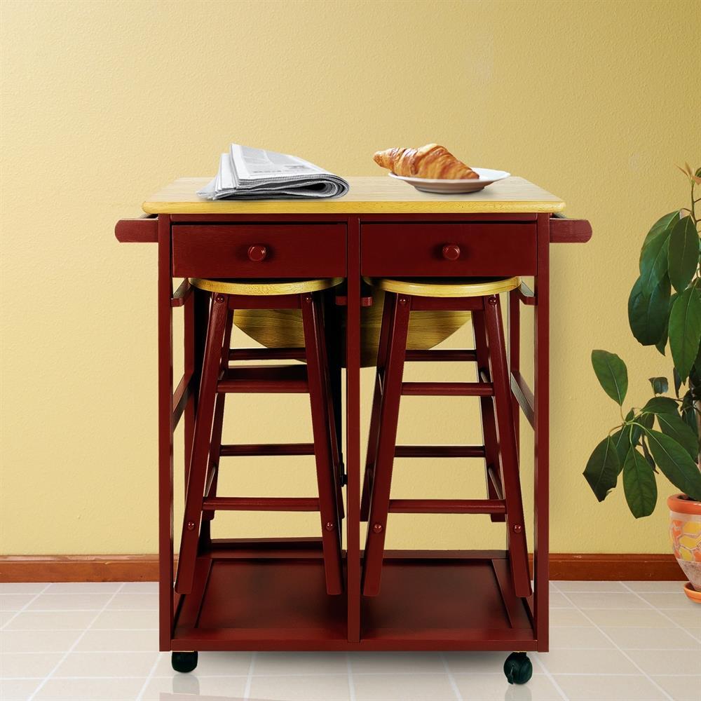 Casual Home Breakfast Cart with Drop-Leaf Table