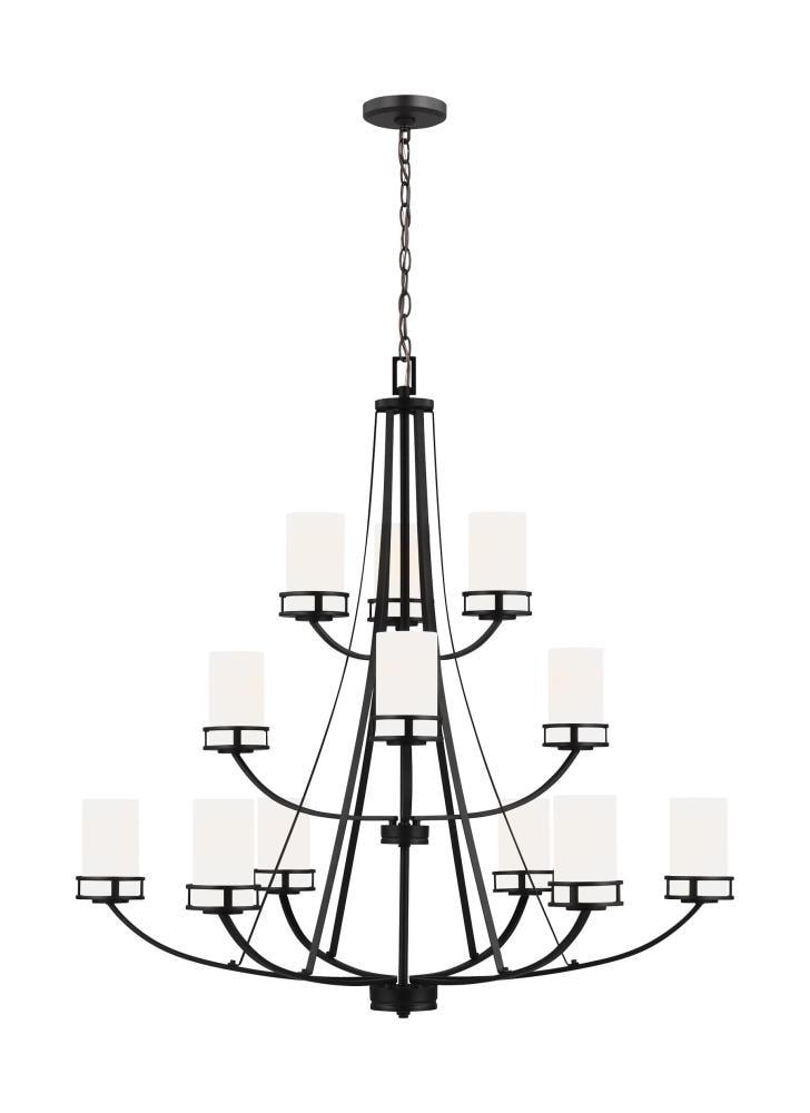 Midnight Black 12-Light LED Chandelier with Etched Glass Shades