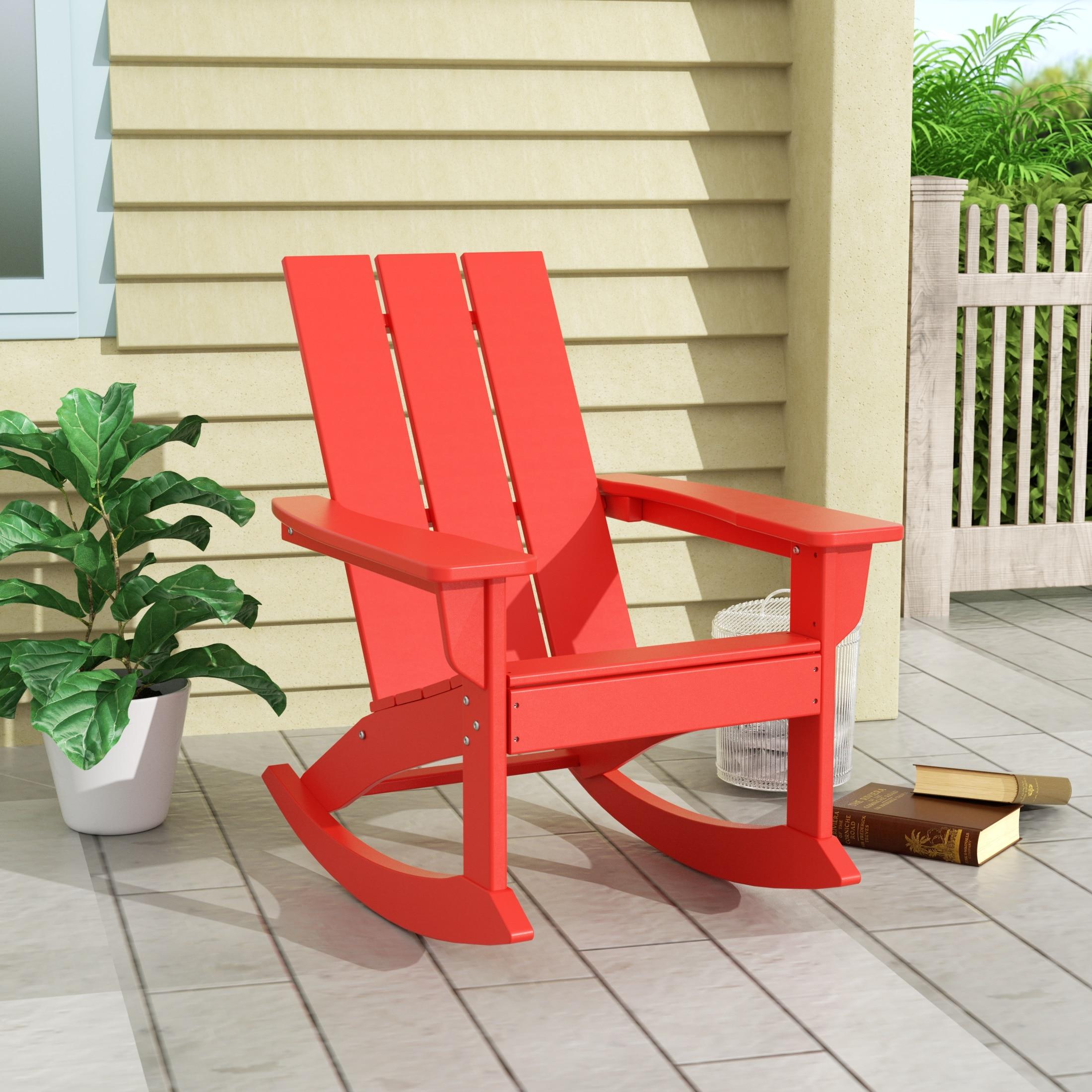 Polytrends  Shoreside Modern Eco-Friendly All Weather Poly Adirondack Rocking Chair Red